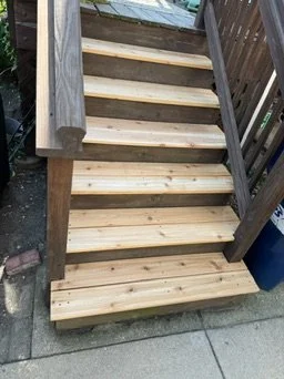 During repair — new wood treads installed — Wood Stair Tread Repairs