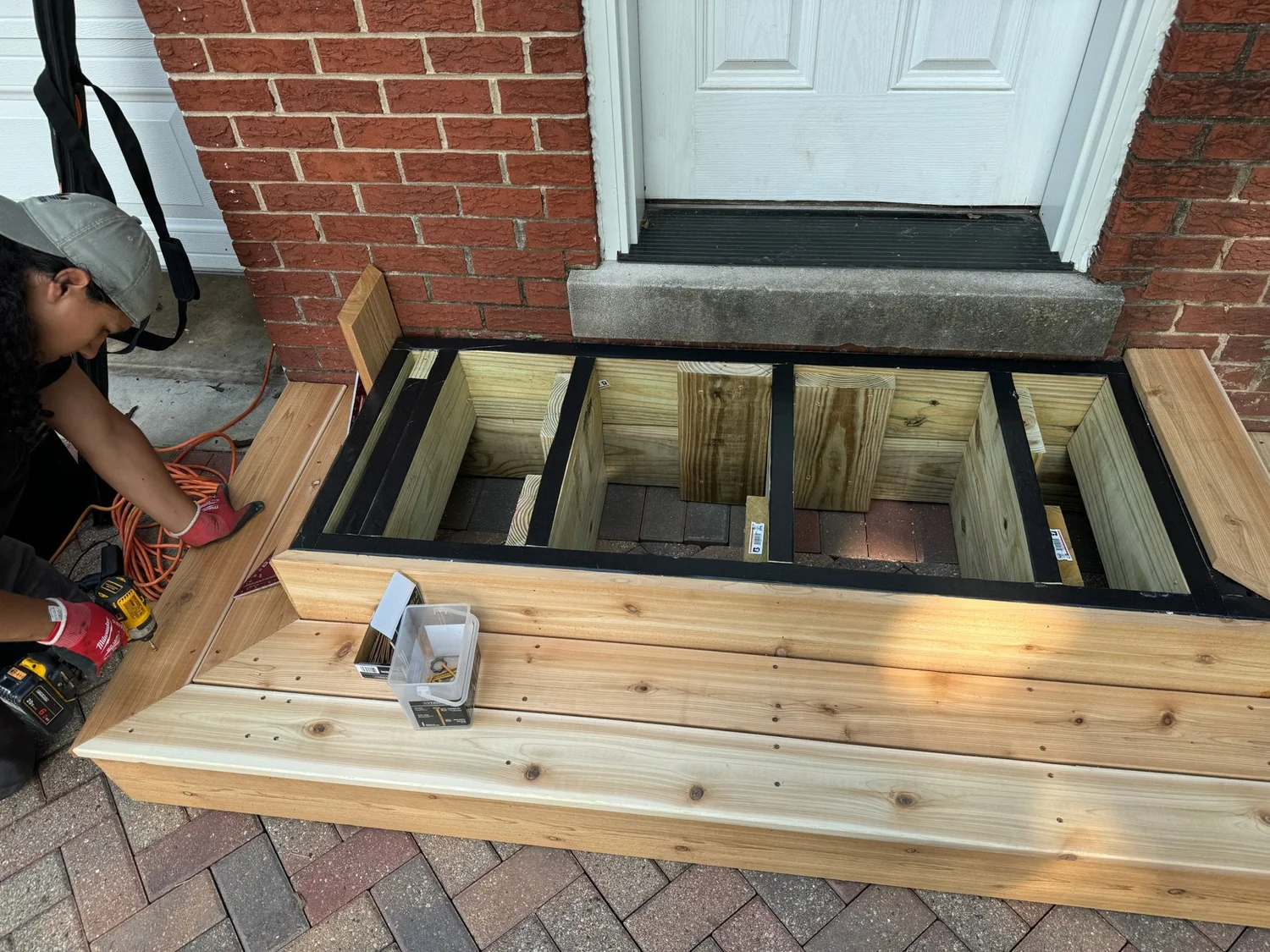During construction — wood step framing — Back Door Step Rebuild