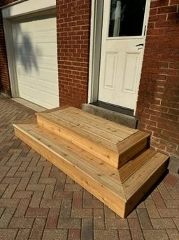 After — new wood steps at the back door — Back Door Step Rebuild