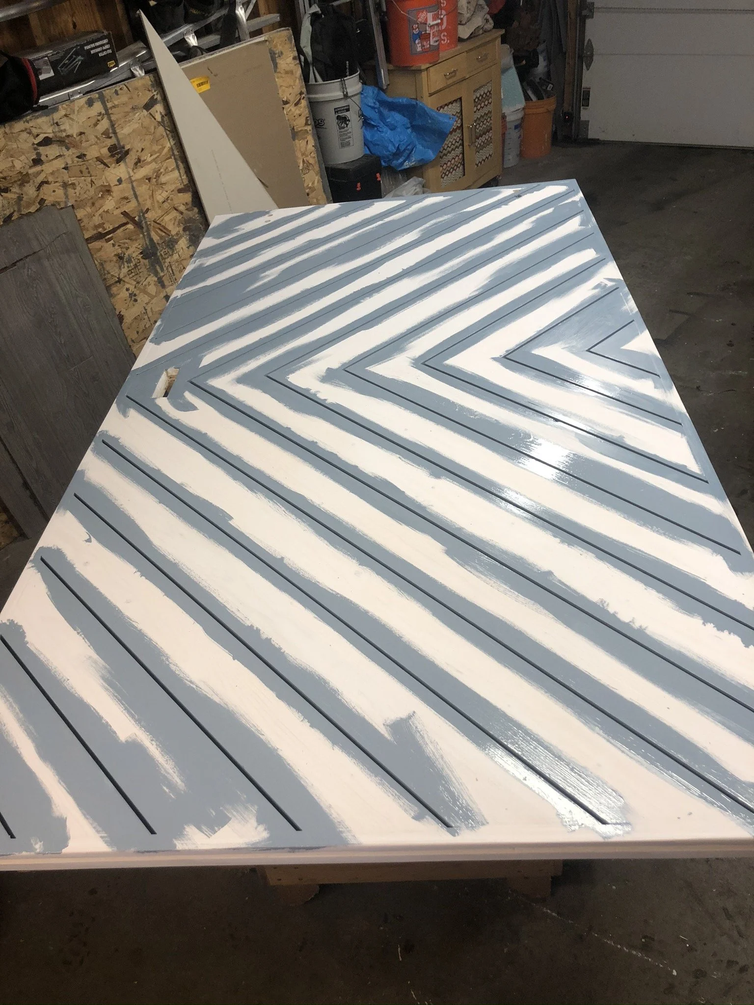 Custom Built Chevron Door Painting Progress