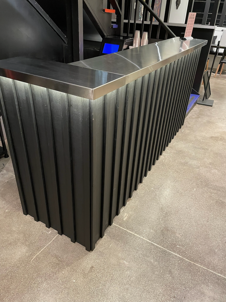 Completed ribbed bar front and fitted countertop.