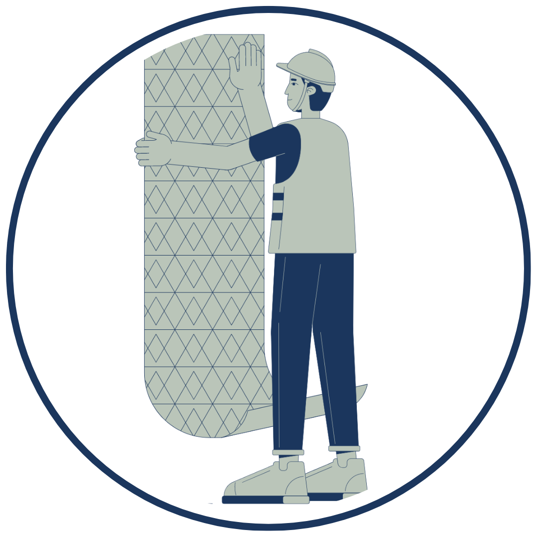 Illustration of a handyman hanging wallpaper
