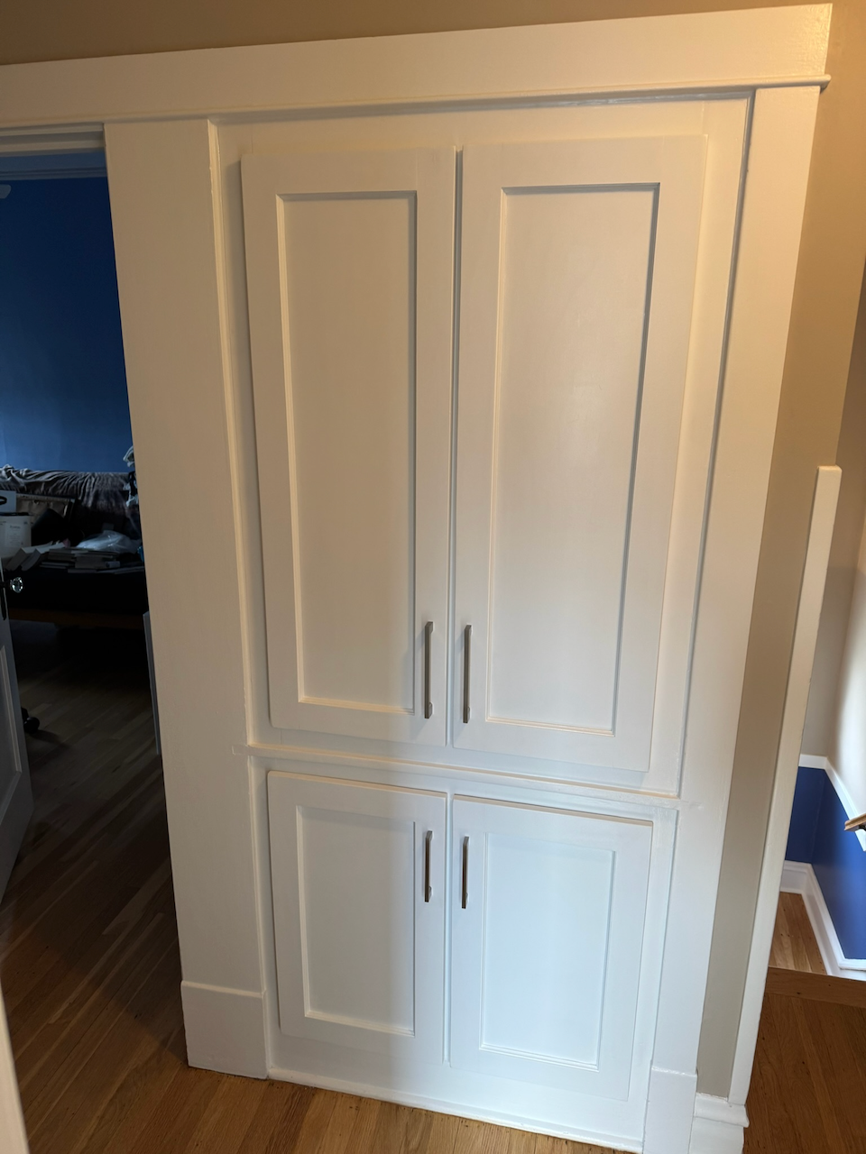Finished linen cabinet detail.