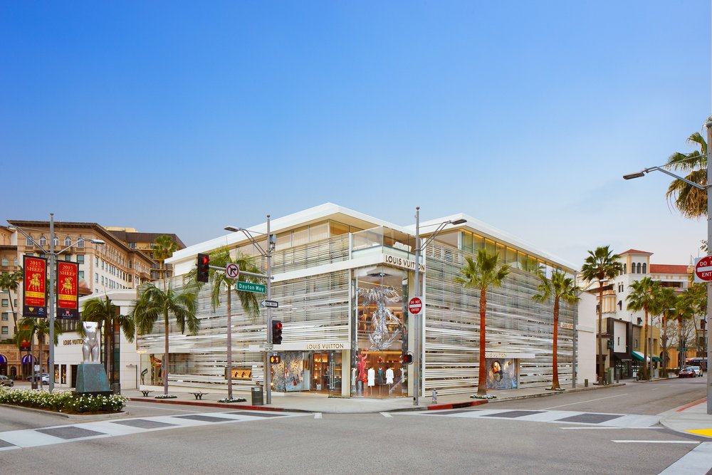Louis Vuitton store in city, Rodeo Drive, Wilshire Boulevard
