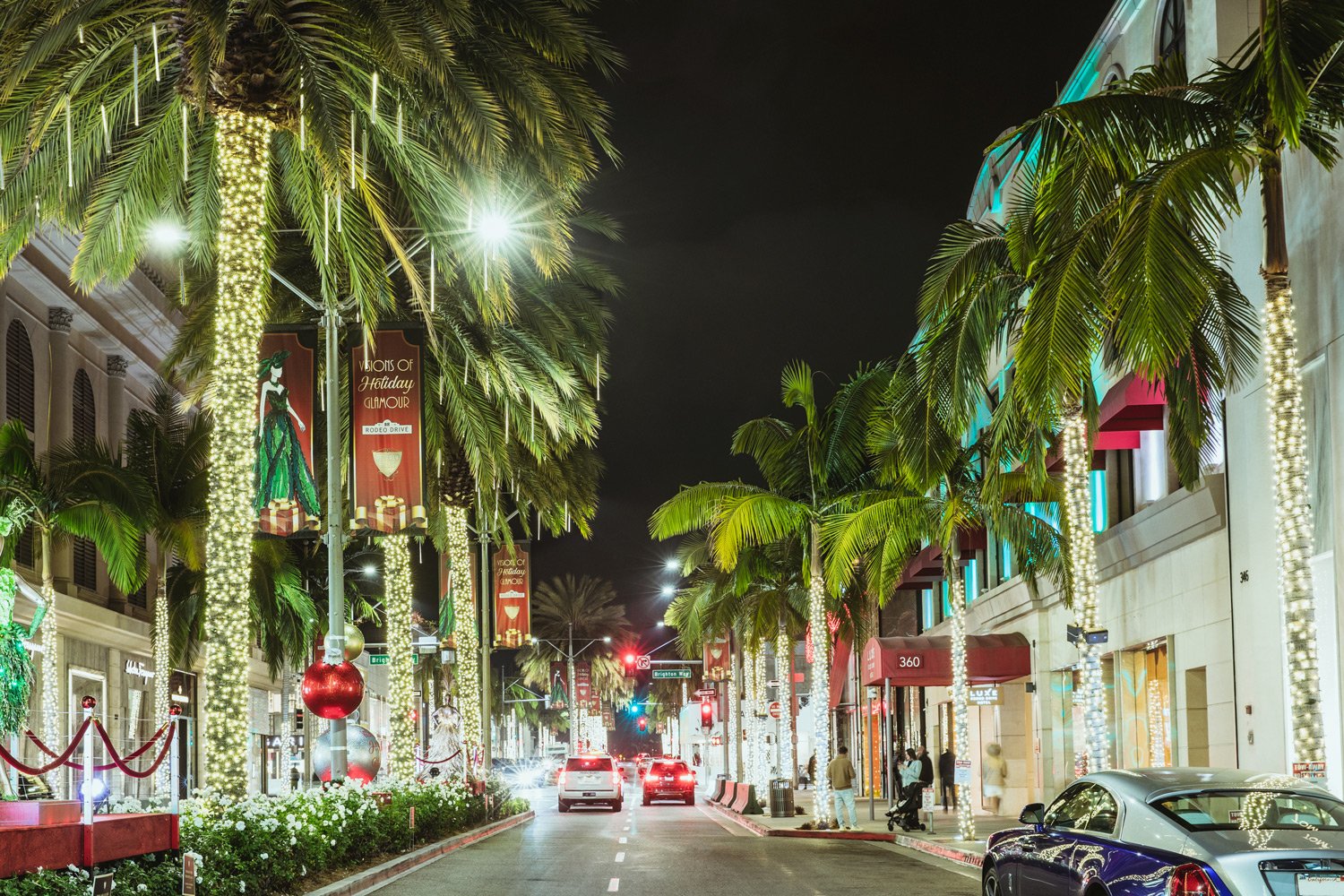 Buildings in Rodeo Drive at Night Stock Photo - Image of designer