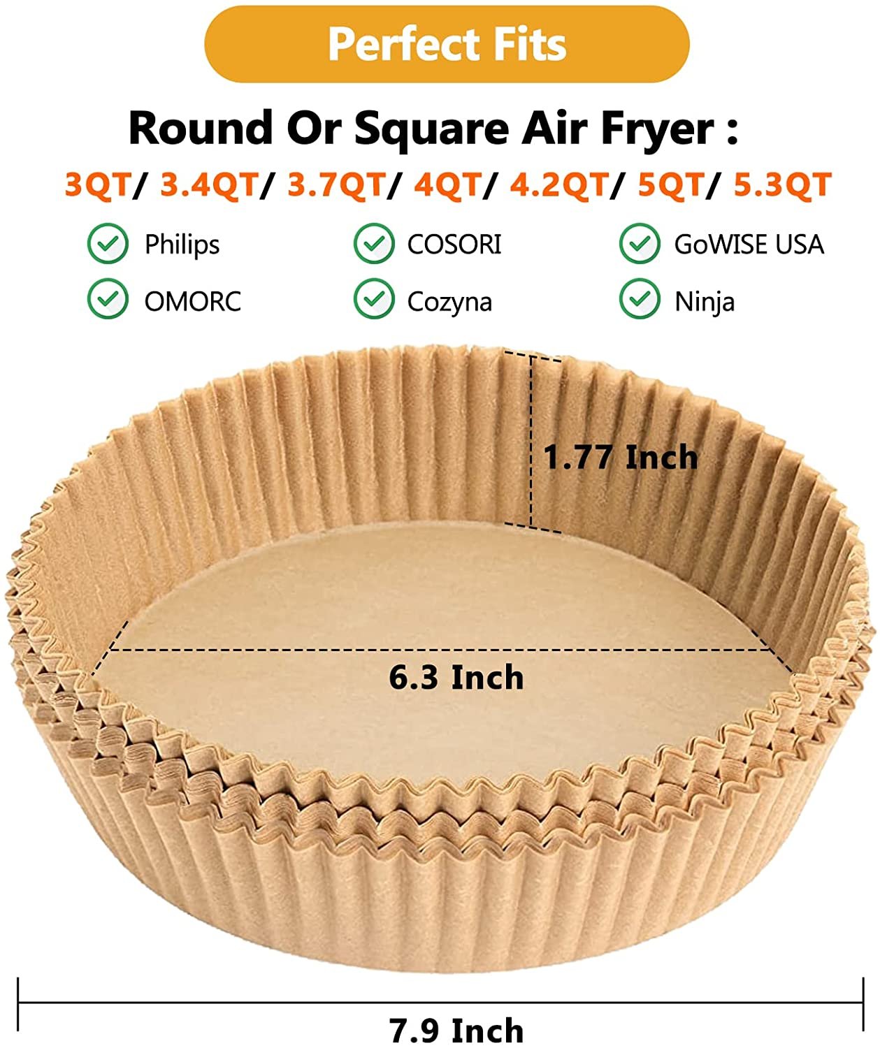 2x100Pcs Air Fryer Disposable Instant Pot Paper Liner Non-stick Oil-Proof  6.3 In
