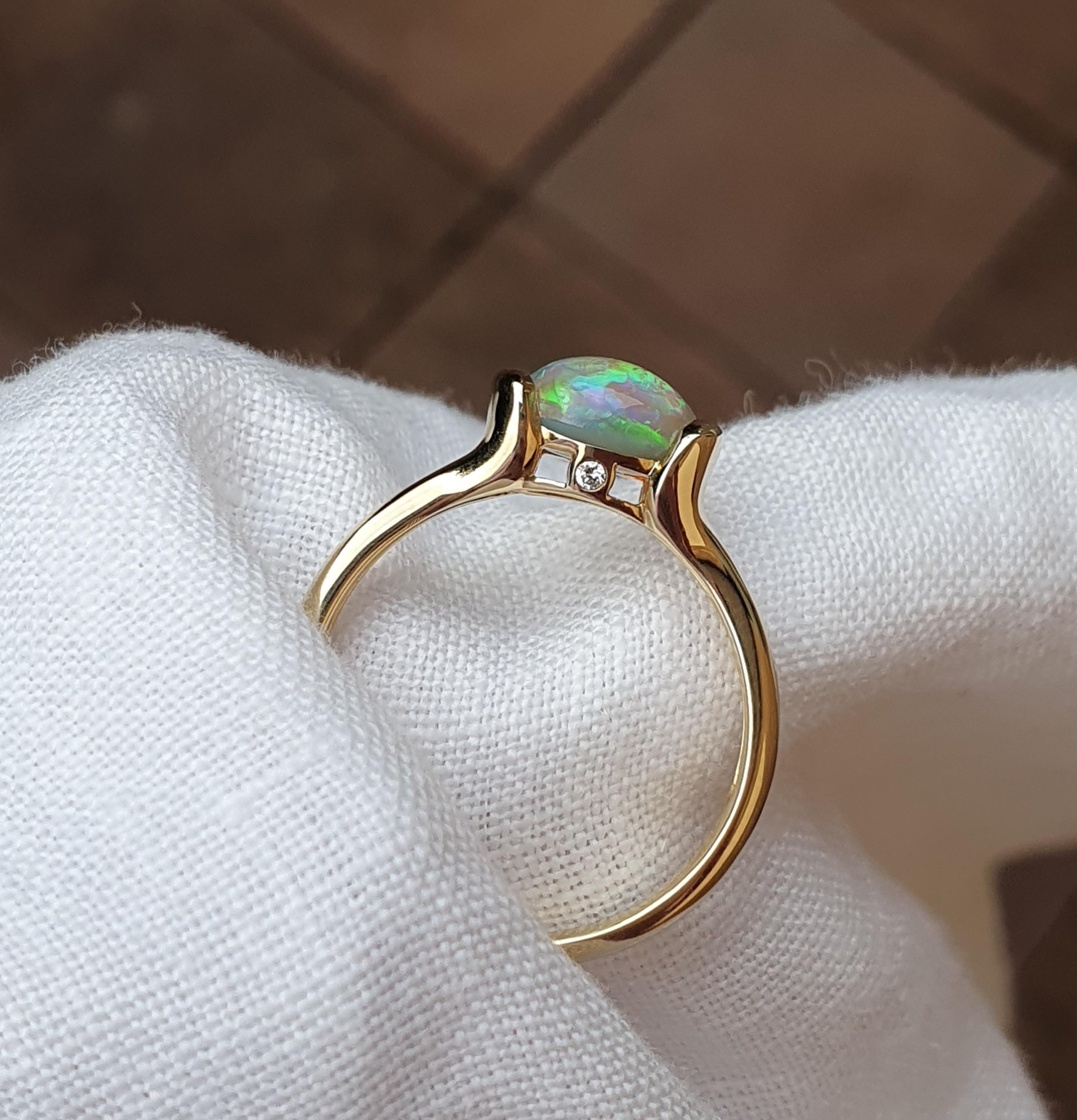 1.52ct Lightning Ridge Black Crystal Opal & Diamond Ring | Burton's –  Burton's Gems and Opals