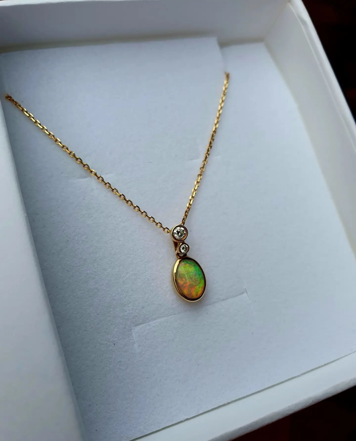Solid gold, Australian solid opal (Lightning Ridge) and Diamond Pendant (includes chain) 

Was $2450 
Now $1900! 

Xx 🦄