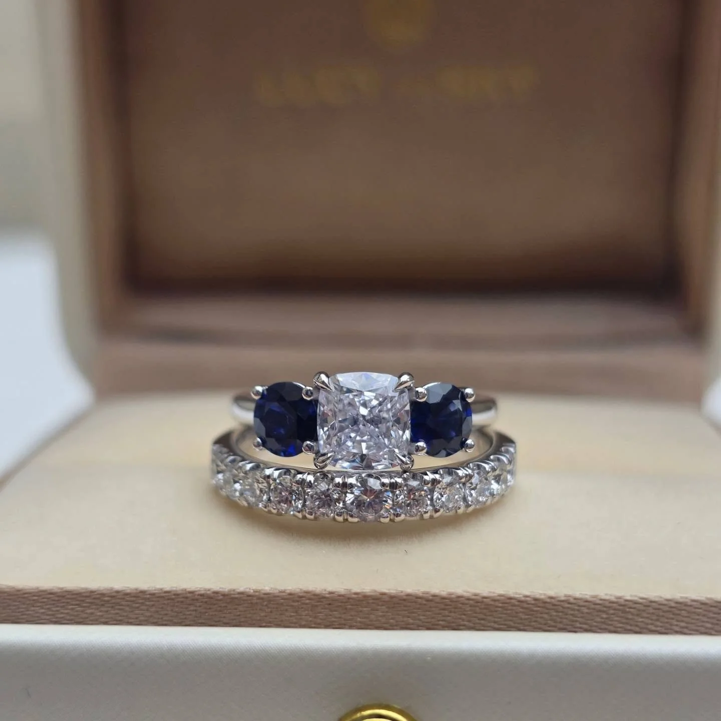 How 💥STUNNING💥 is this Natural Diamond and Blue Sapphire Trilogy Ring. 
Presenting the past, present and future it's not only gorgeous but meaningful too. 

These rings were a remake for a beautiful and special couple (special not only to each othe