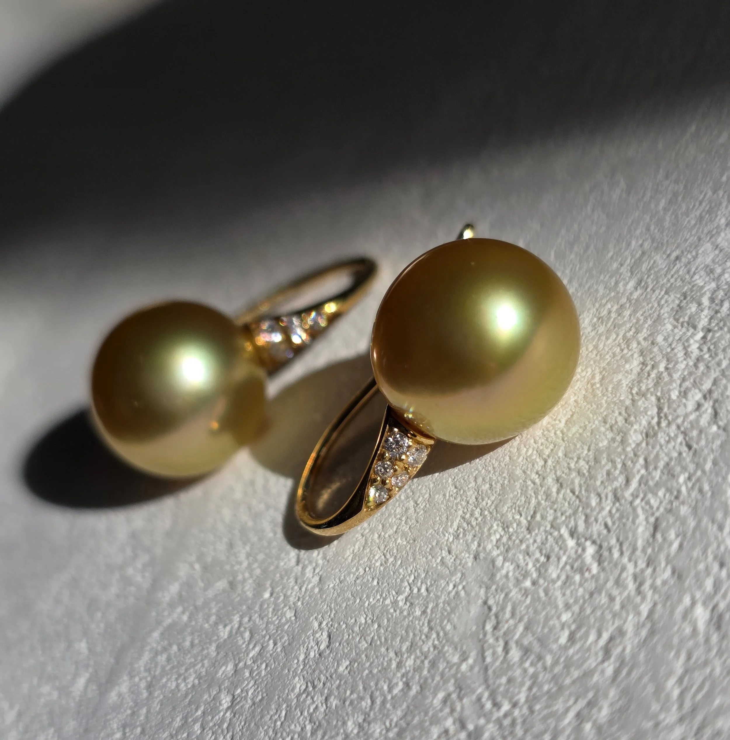 Golden Pearl and Diamond Drop Earrings