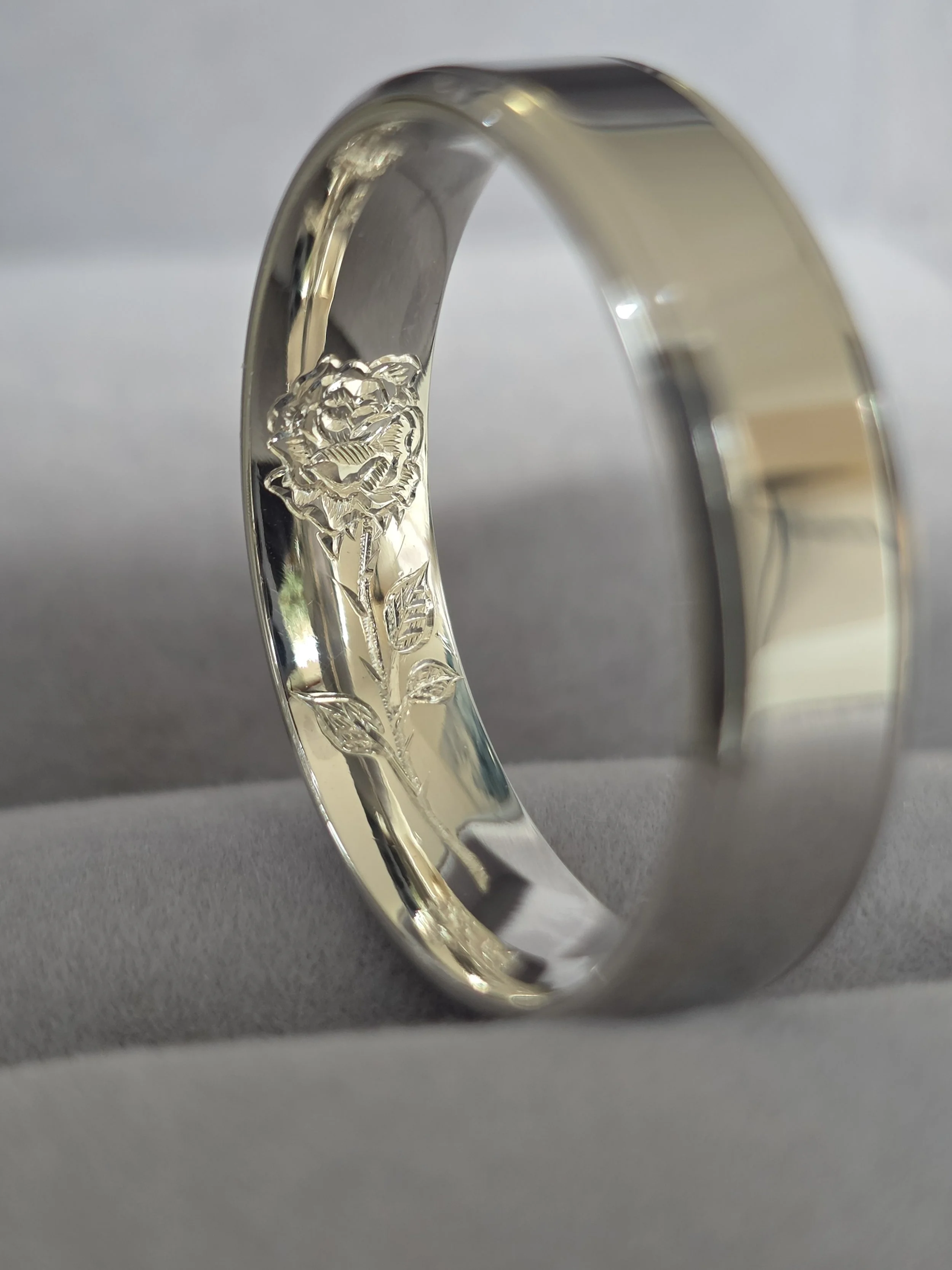 Gents Ring with Rose Hand Engraving