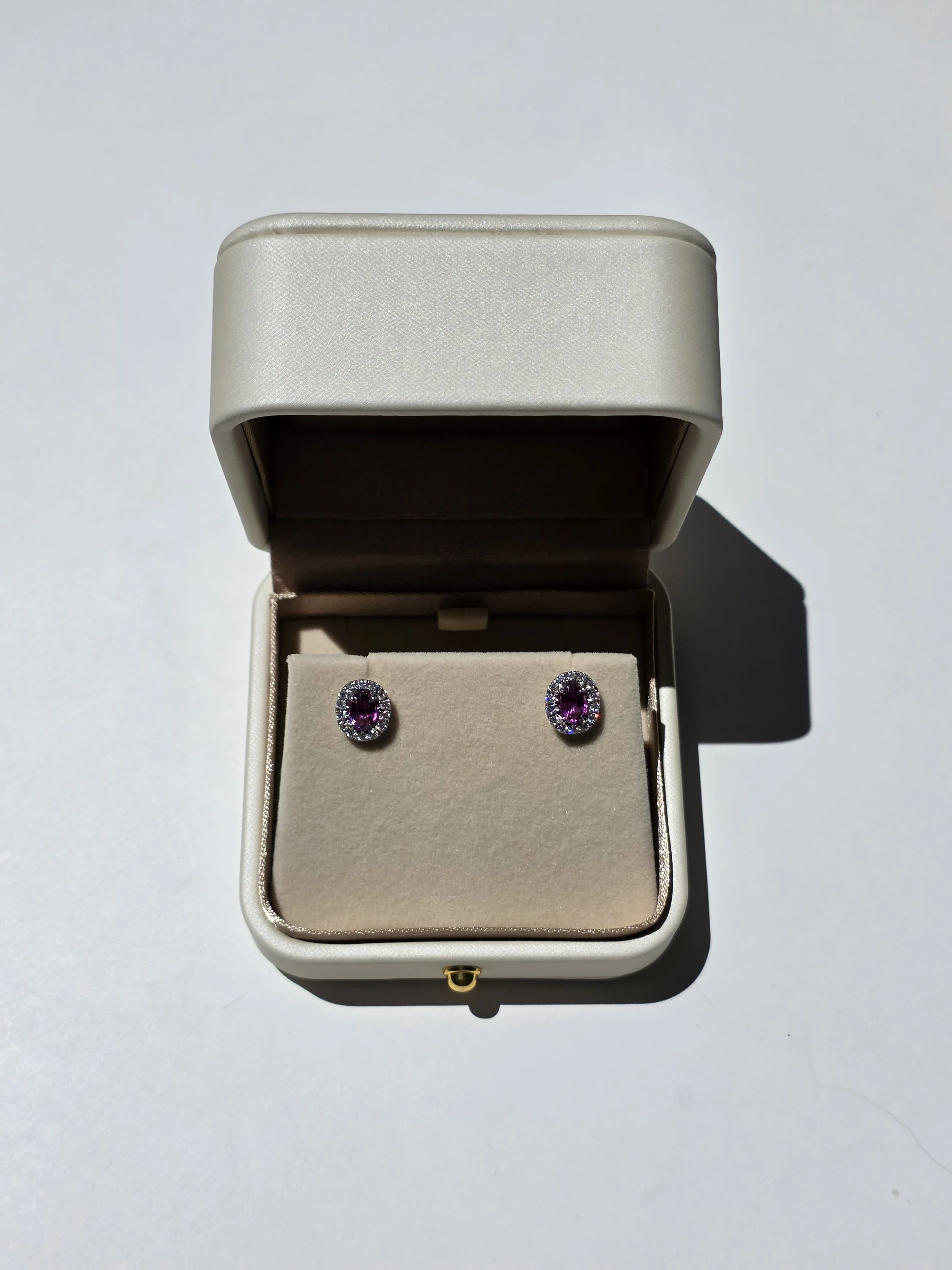 Natural Pink Sapphire and Diamond Stud Earrings