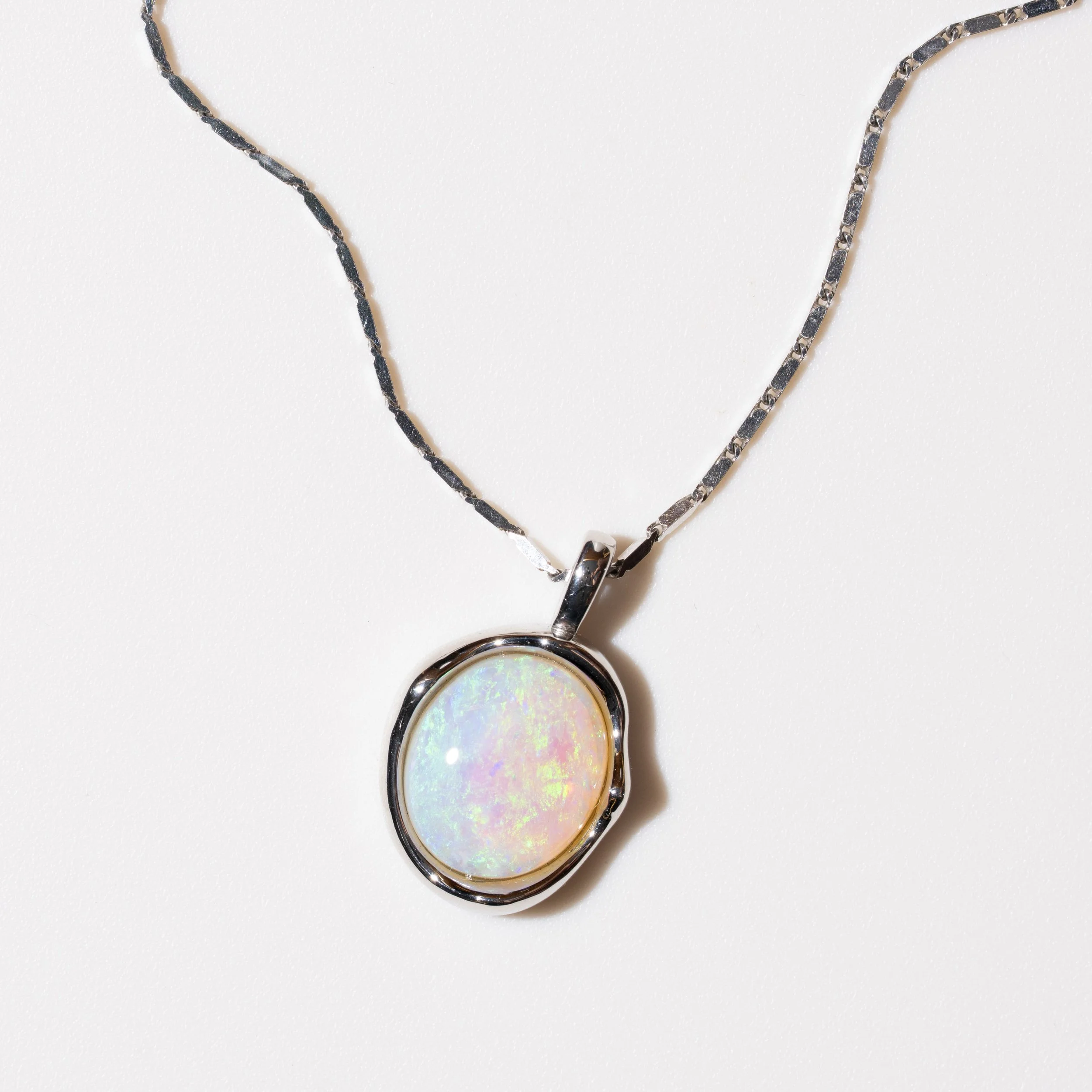 Aurora Pendant - Natural Solid Crystal Opal in White Gold