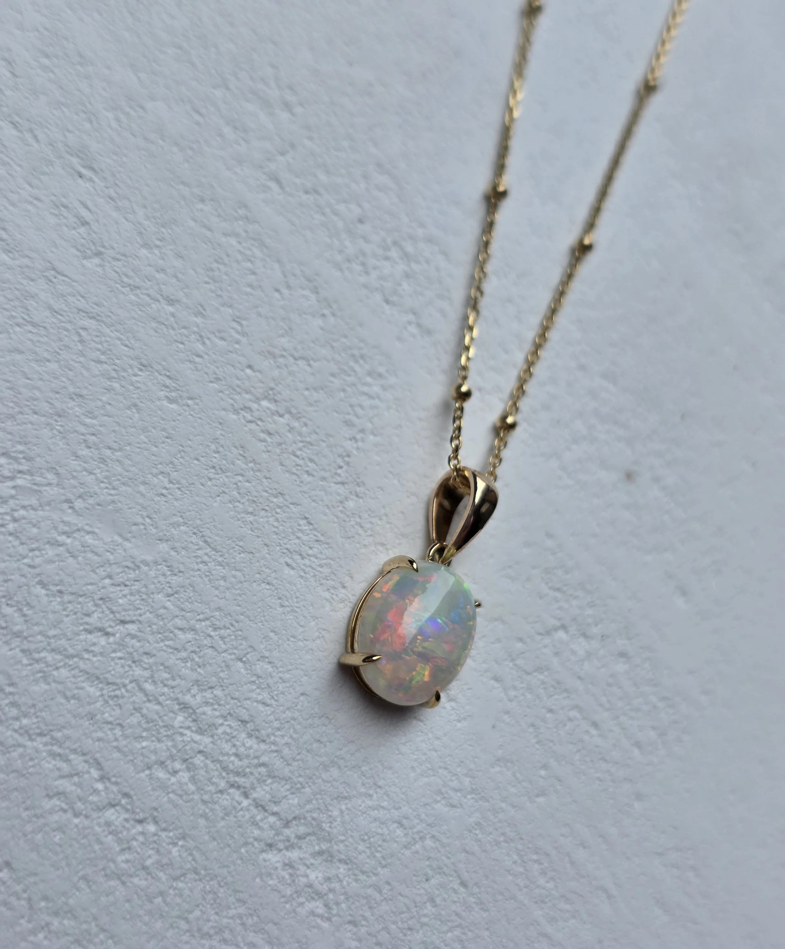 Natural Solid Opal Pendant and Chain Yellow Gold
