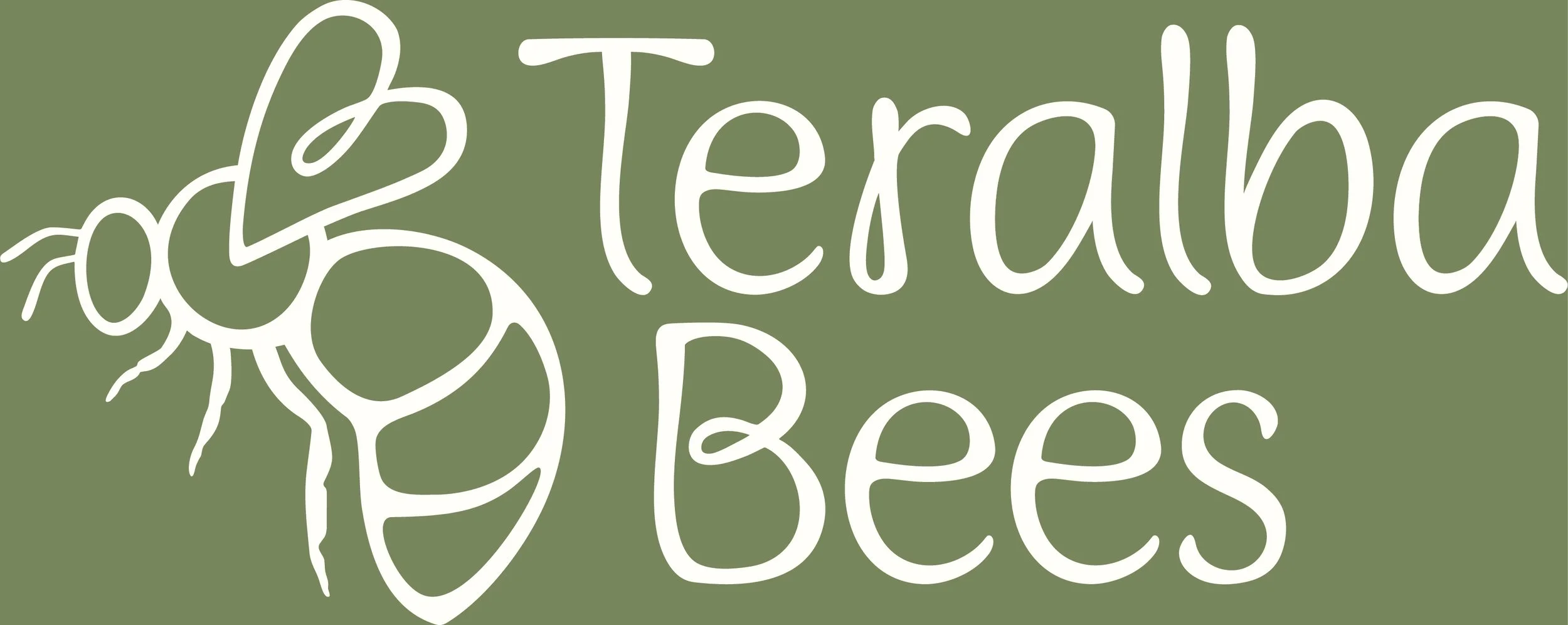 Logo of Teralba Bess with a stylized bee illustration in white on an olive green background.