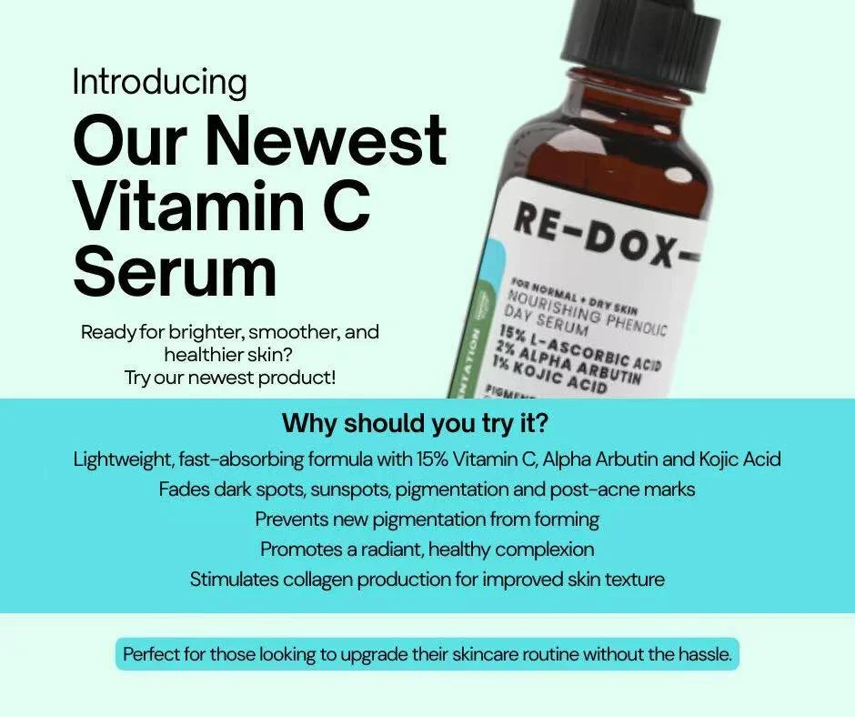 ✨ Target Pigmentation. Reveal Your Glow!

Struggling with uneven skin tone or dullness?

Our new RE-DOX Vitamin C Serum is designed to support brighter, more even-looking skin with a powerful combination of active ingredients 🌿

Lightweight, effecti