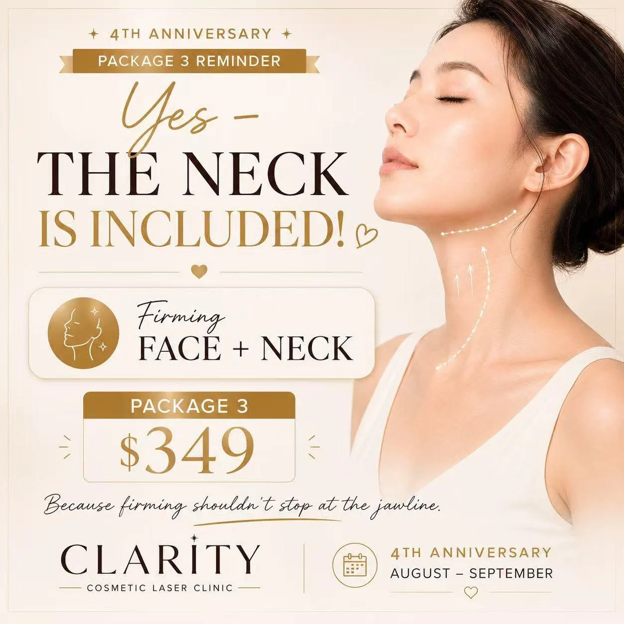 ✨ A little Package 3 reminder&hellip; the NECK is included!

When we think about firming, we often focus only on the face &mdash; but the jawline and neck are just as important when creating a more balanced, refreshed appearance.

That&rsquo;s why ou