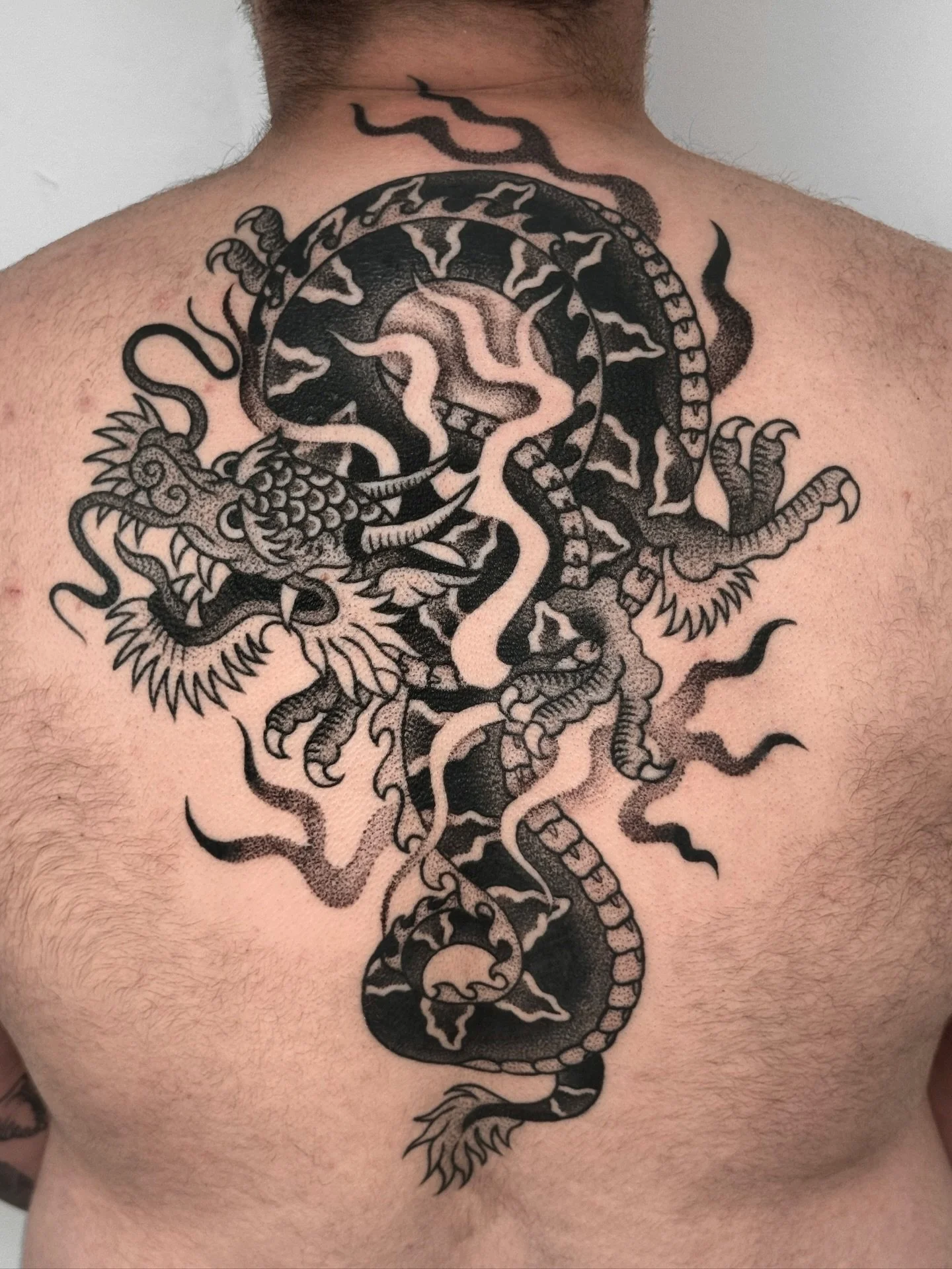 Dragon back piece finished for Hamish 💘 thanks so much for your support over the years! If you&rsquo;d like to start a back piece of your own, let me know 👀 
.
.
.
.
.
#melbournetattoo #melbournetattooist #melbournetattooartist #dragon #dragontatto