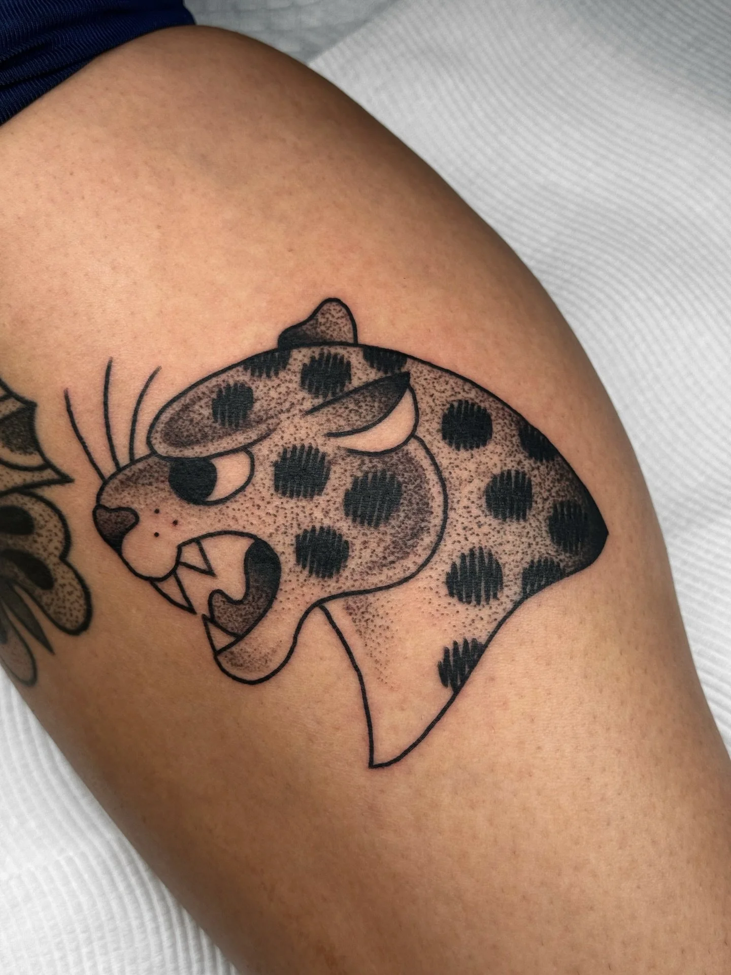 A couple flash pieces for Gaba made last year 🤯💘 mushroom and cheetah are fresh, butterfly and cowboi skull healed 👀
#dotworktattoo #stippletattoo #tradtattoos #traditionaltattoos #melbournetattooartist