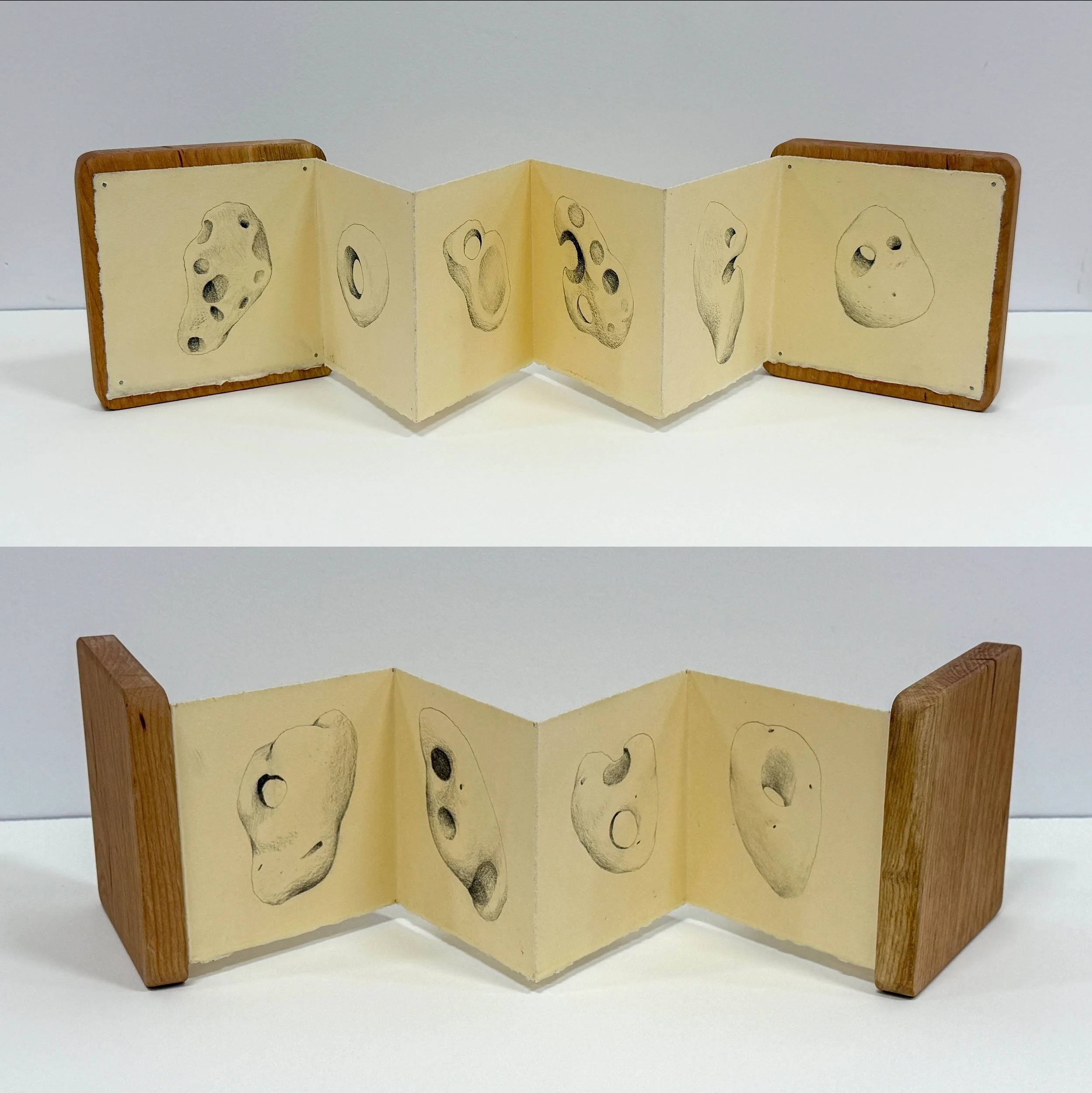 "Pocket Rocks" ,  5 x 5 x 22 in, Graphite and Cherry Wood