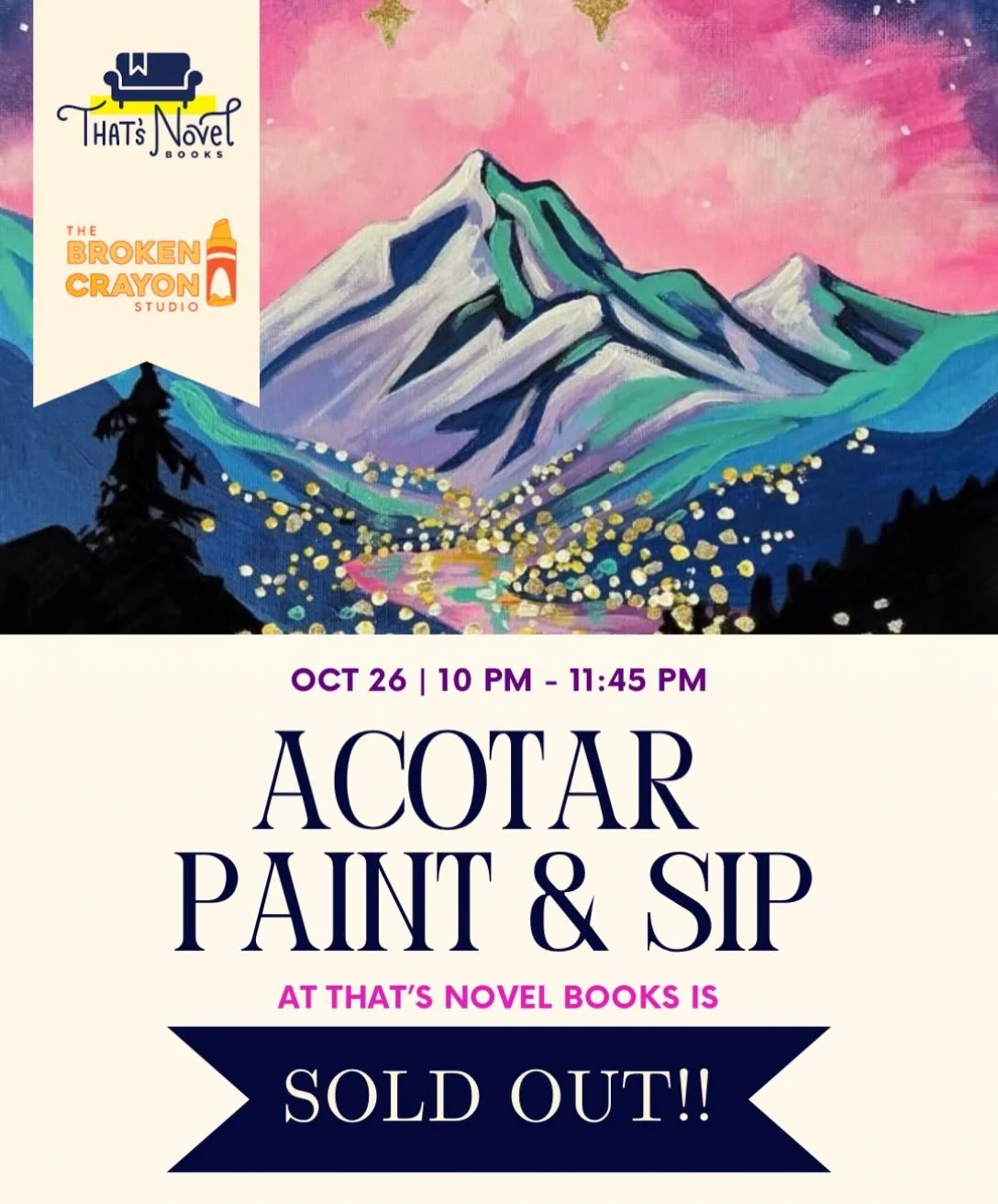 Hey everyone! We are completely SOLD OUT for tonight&rsquo;s paint &amp; sip at @thatsnovelbooks !!! Thank you to everyone who got your tickets and I will see yall tonight!