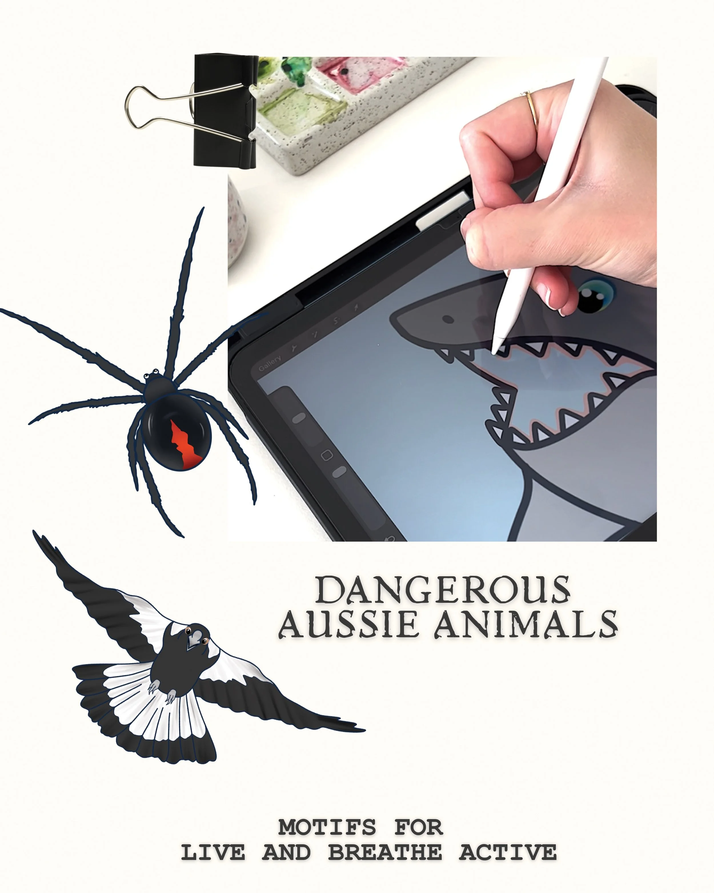 Dangerous Aussie animals icons for Live and Breathe Active&rsquo;s recent Sydney Marathon Collection 🦈🕷️🐊