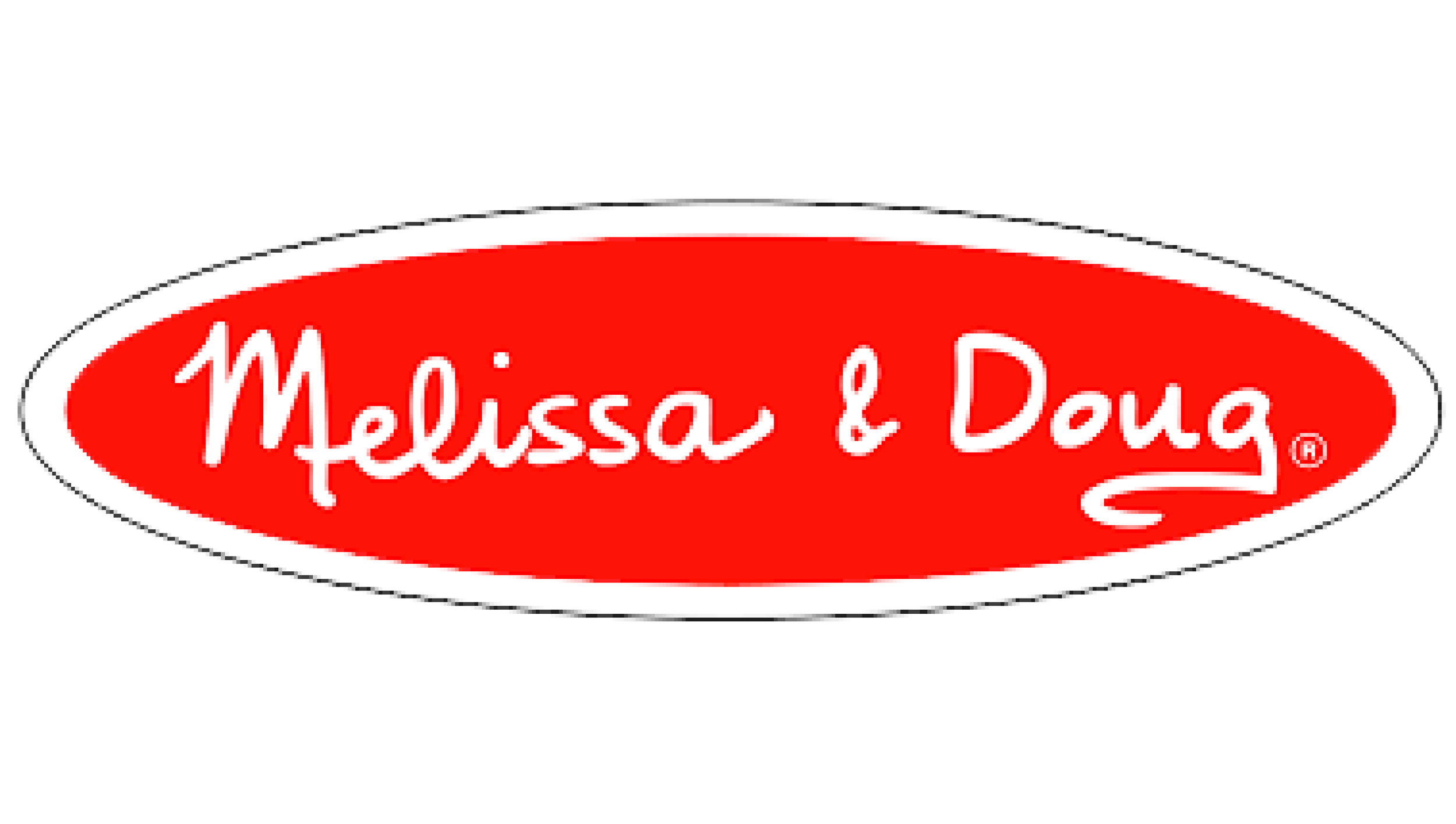 Melissa & Doug logo in red oval with white handwritten text
