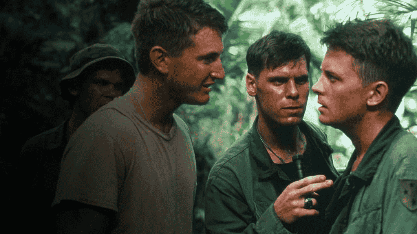 Soldiers argue in the Vietnamese jungle