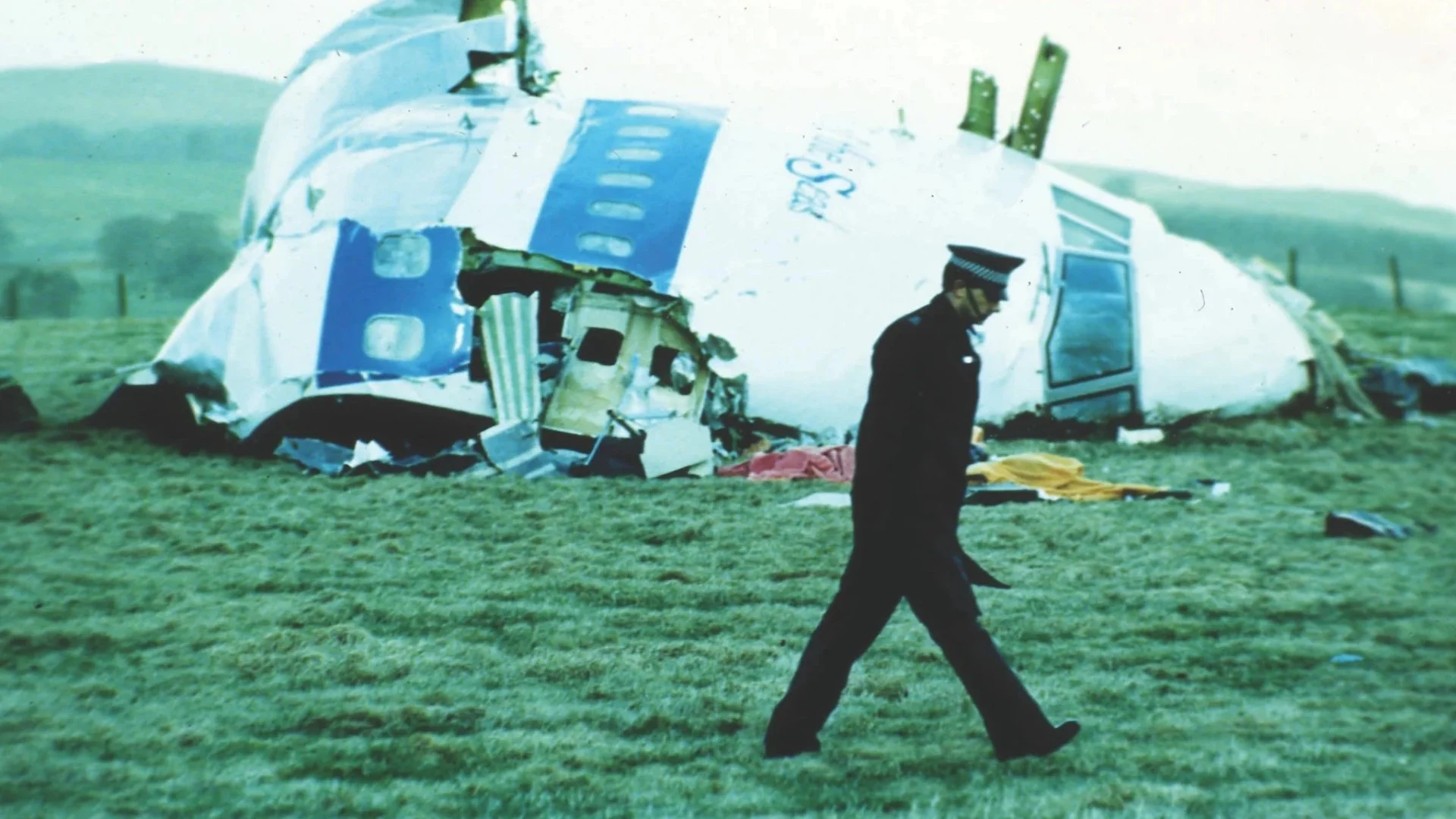 The wreckage of a Pan-Am flight in Lockerbie, Scotland, in 1988
