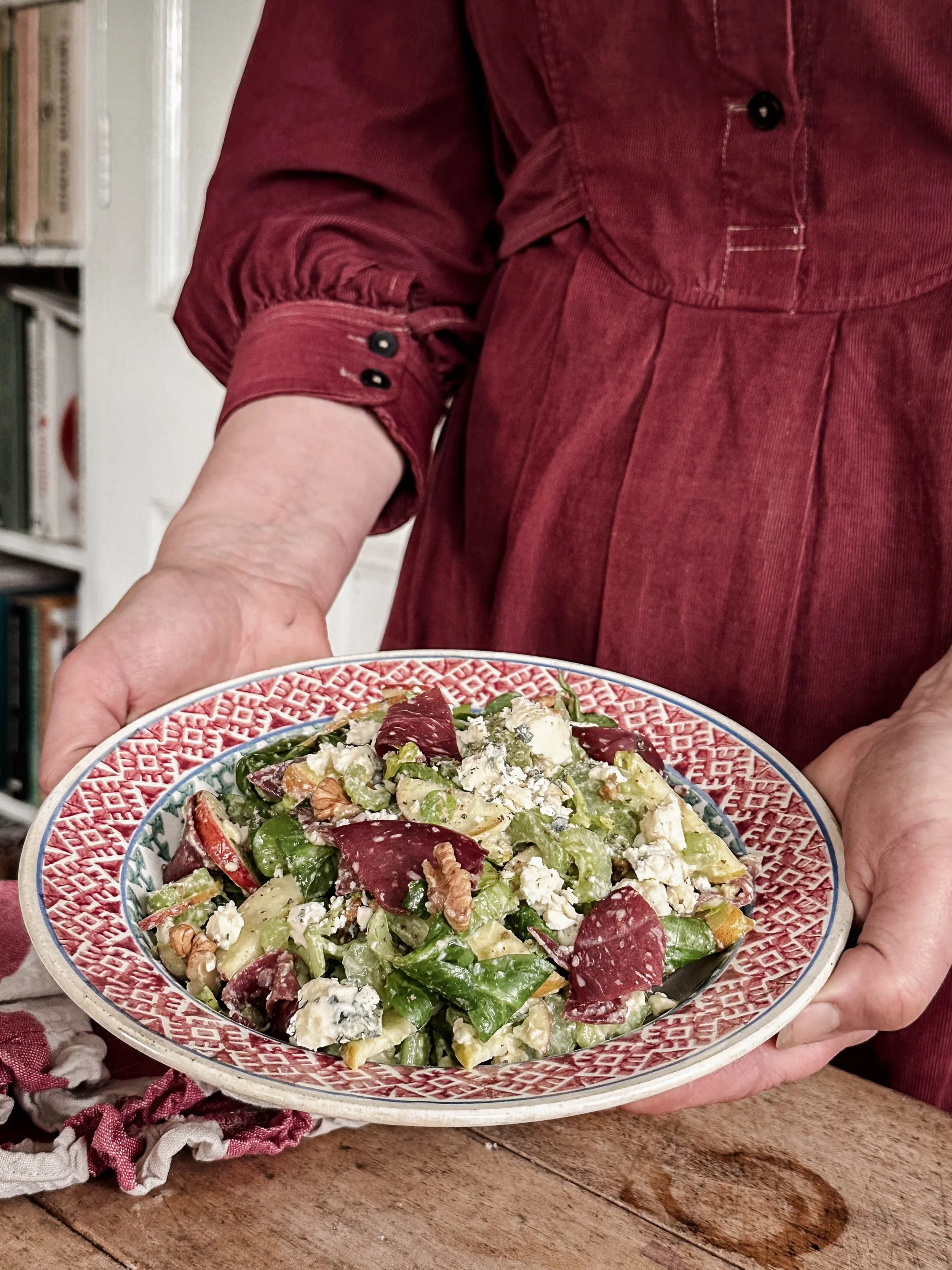 Celery, blue cheese and salami salad