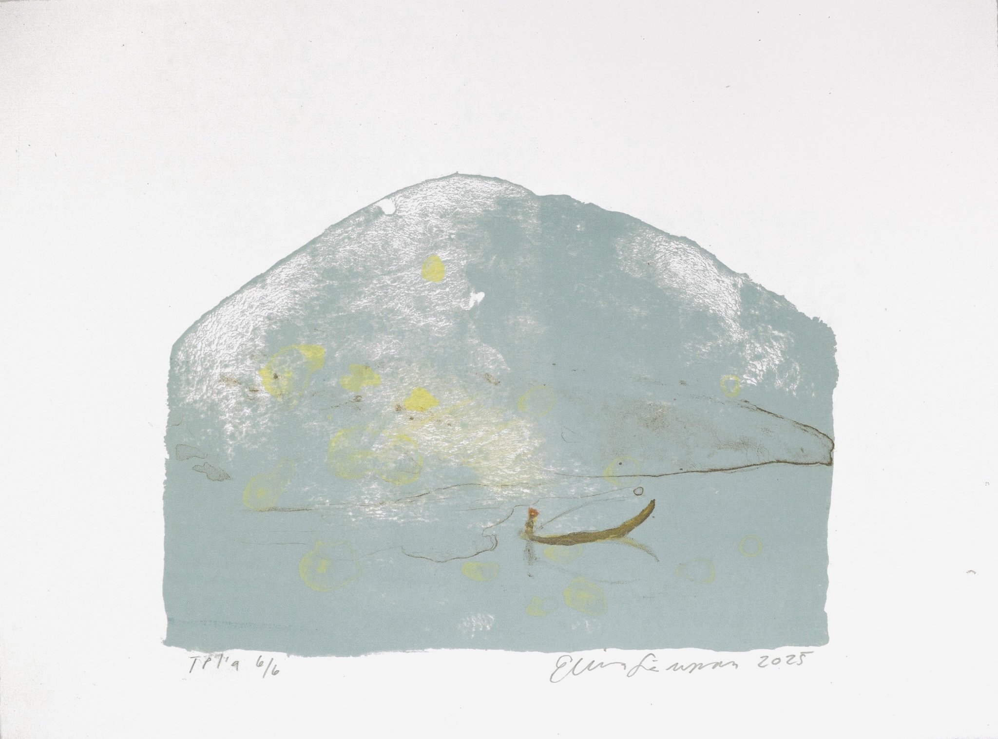 Fishing, series On the Fells 2025, stone lithograph, 26 X 36 cm