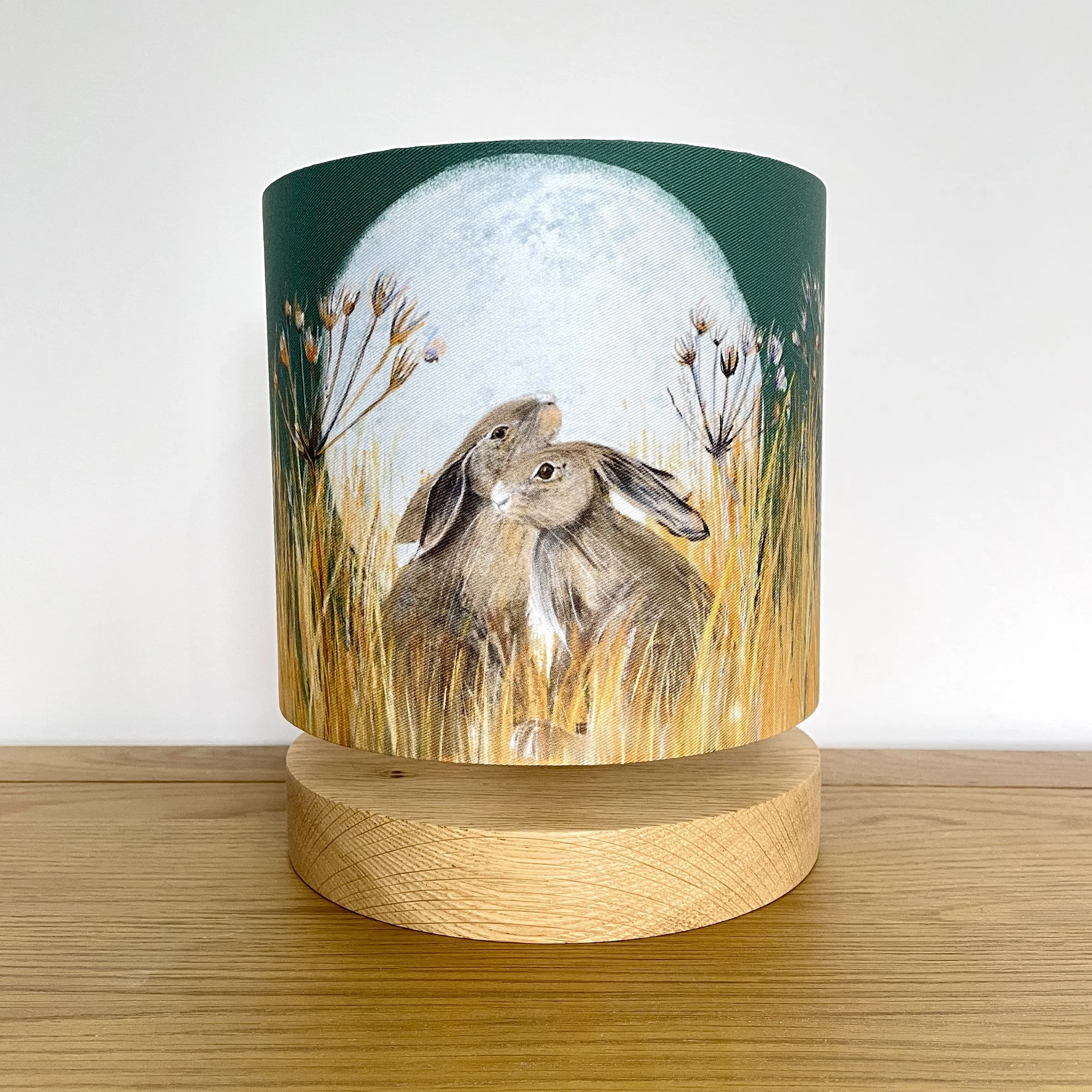 Small Golden Fields Hare Lampshade on oak base