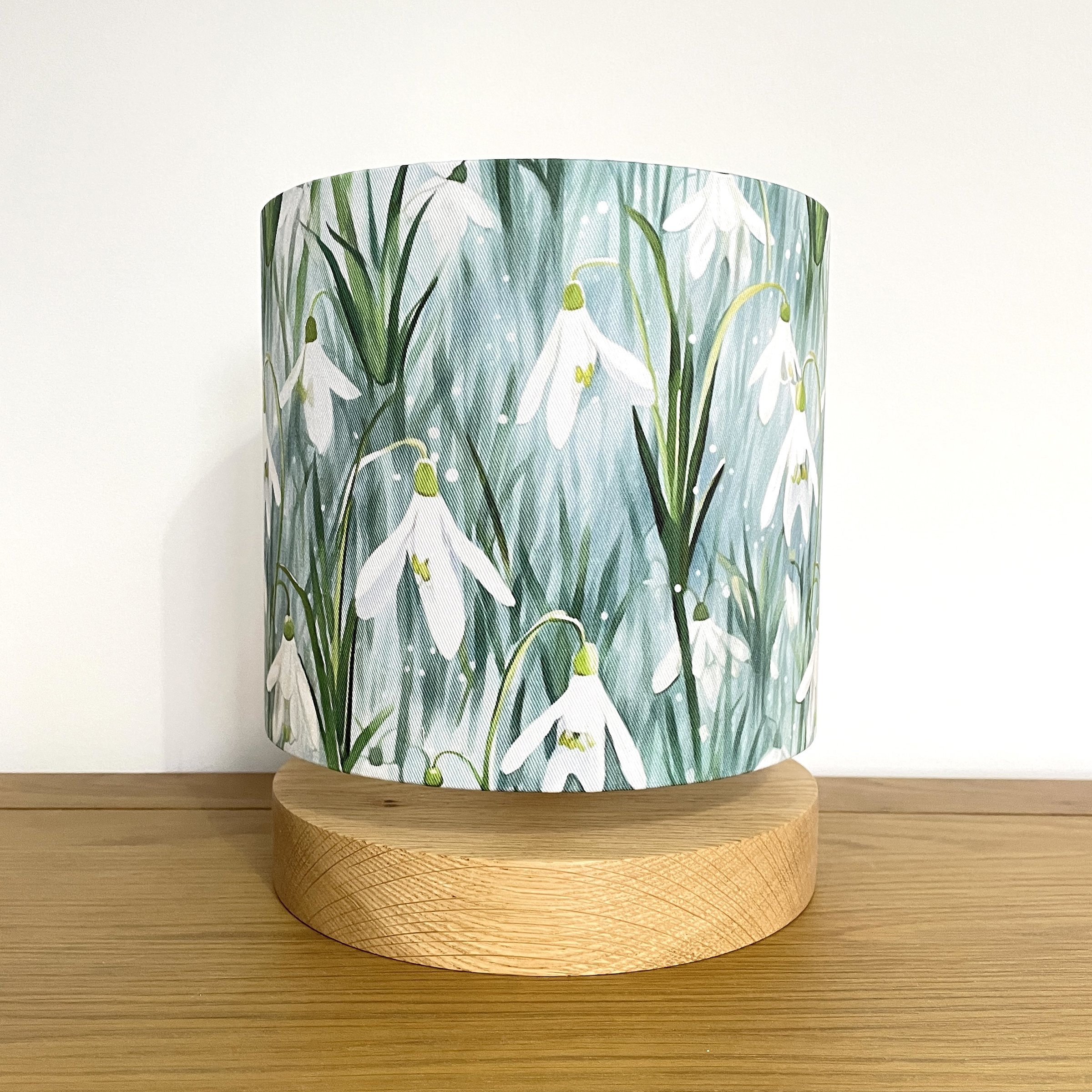 Snowdrops Lampshade on Oak Circular Base