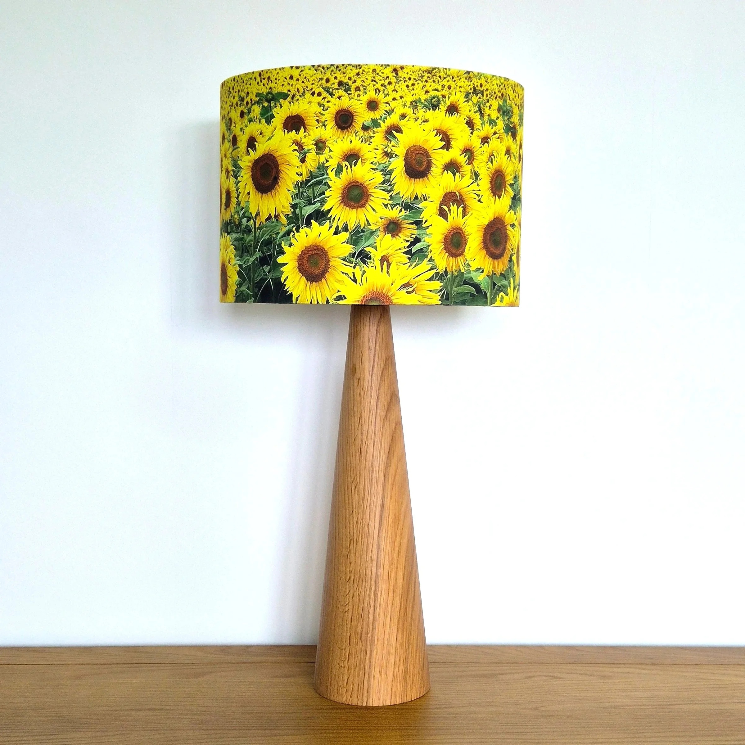 Stokesley Sunflowers Lampshade on Oak Conical Base