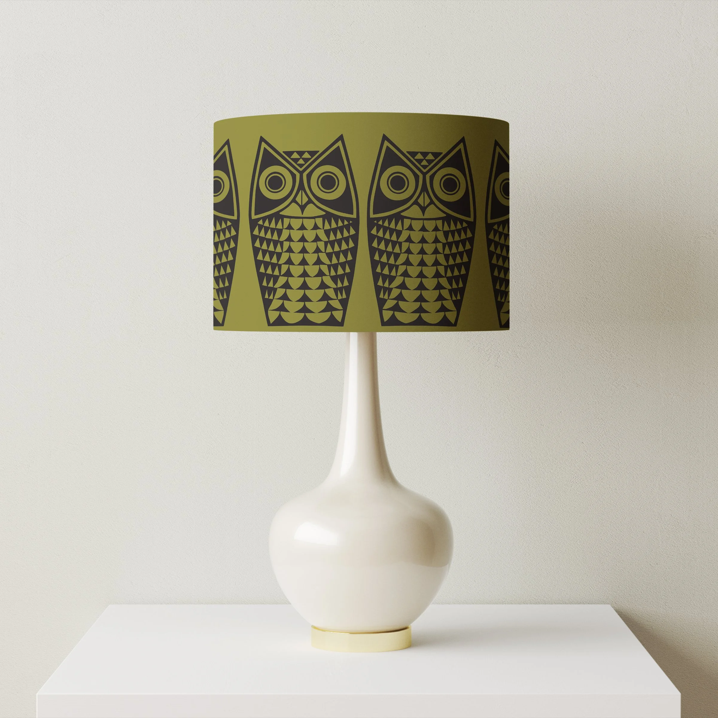 Hornsea Owl Lampshade in Green with lamp base fitting