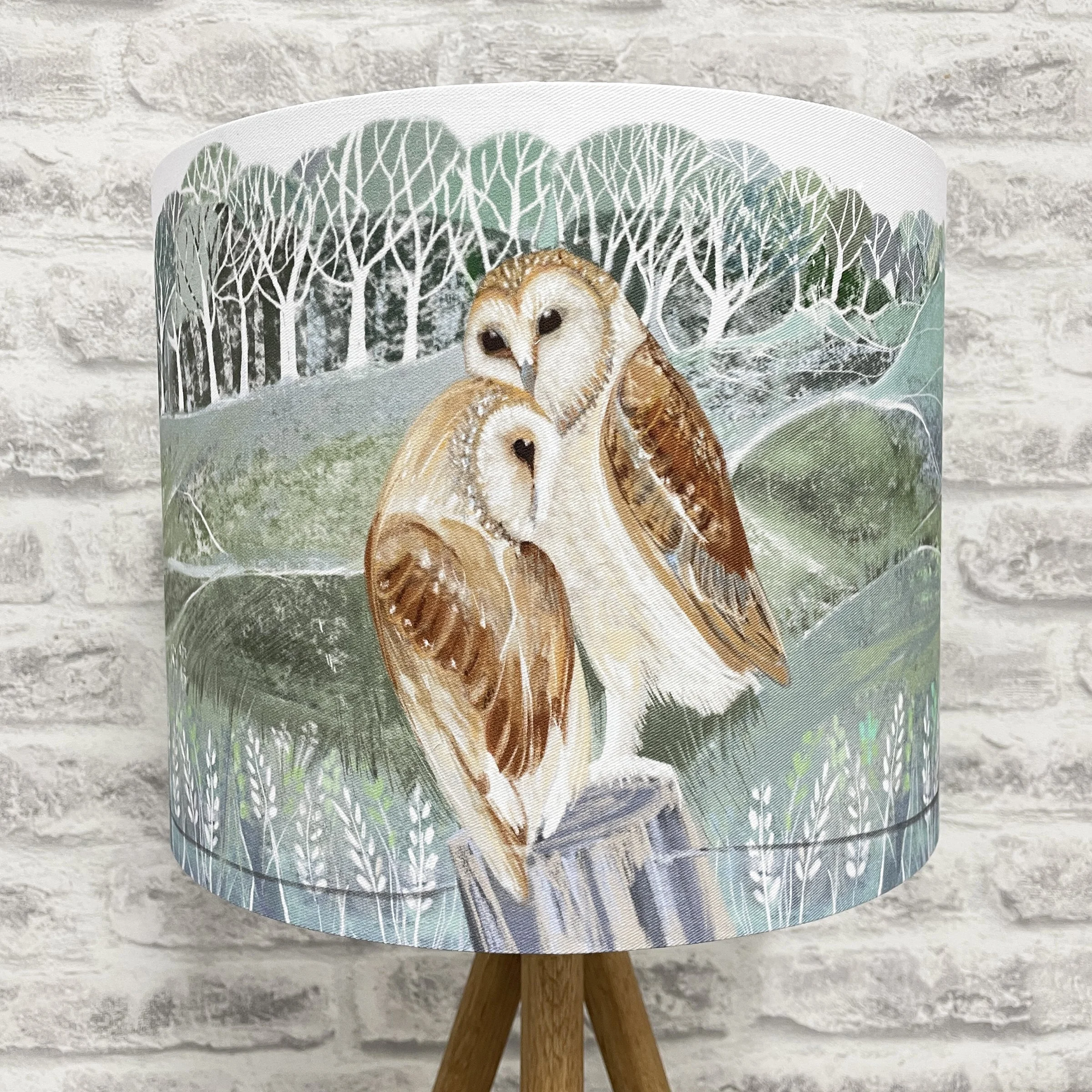 Barn Owls Lampshade by The Hedgerow Artist, Angela Weir