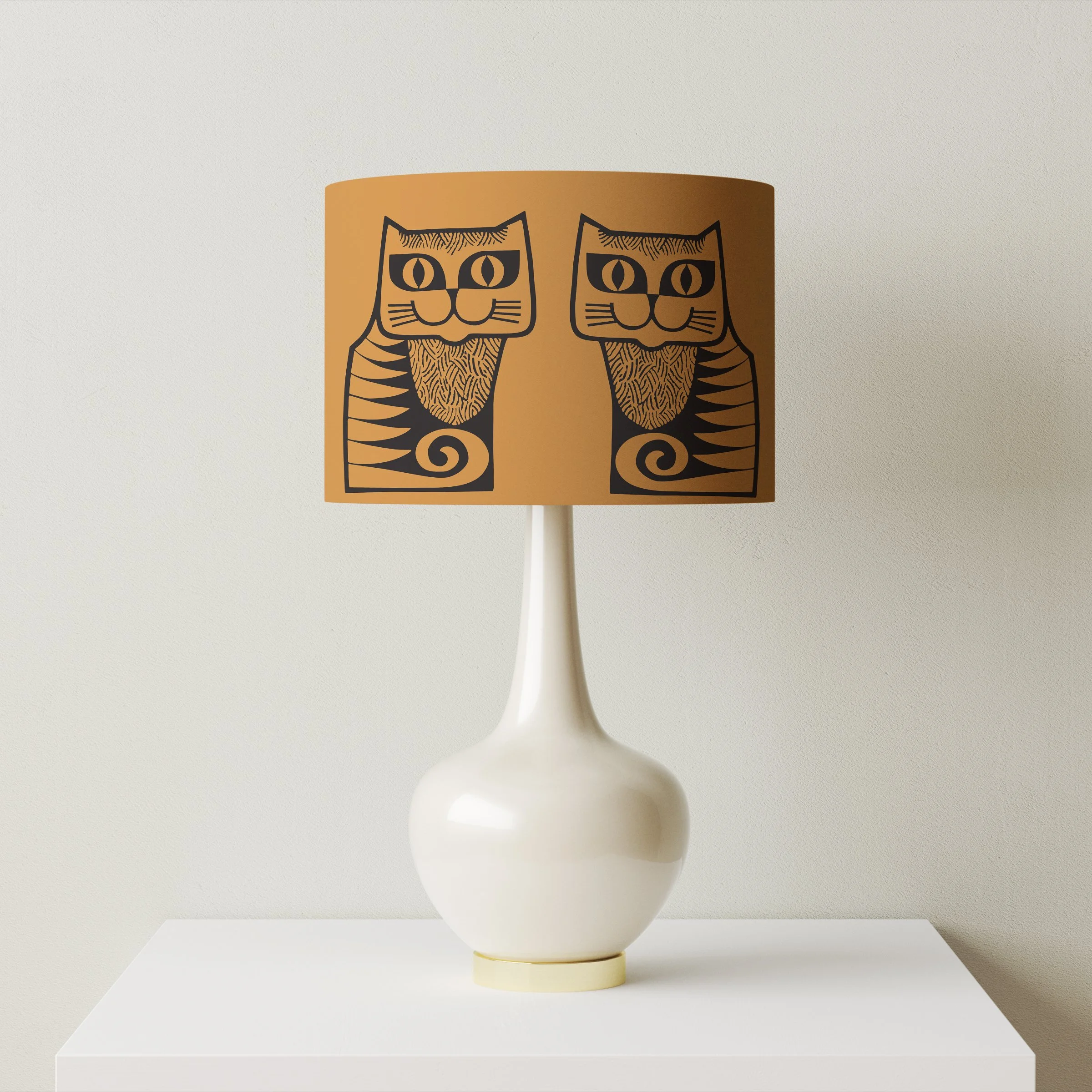 Hornsea Cat Lampshade in Orange with lamp base fitting