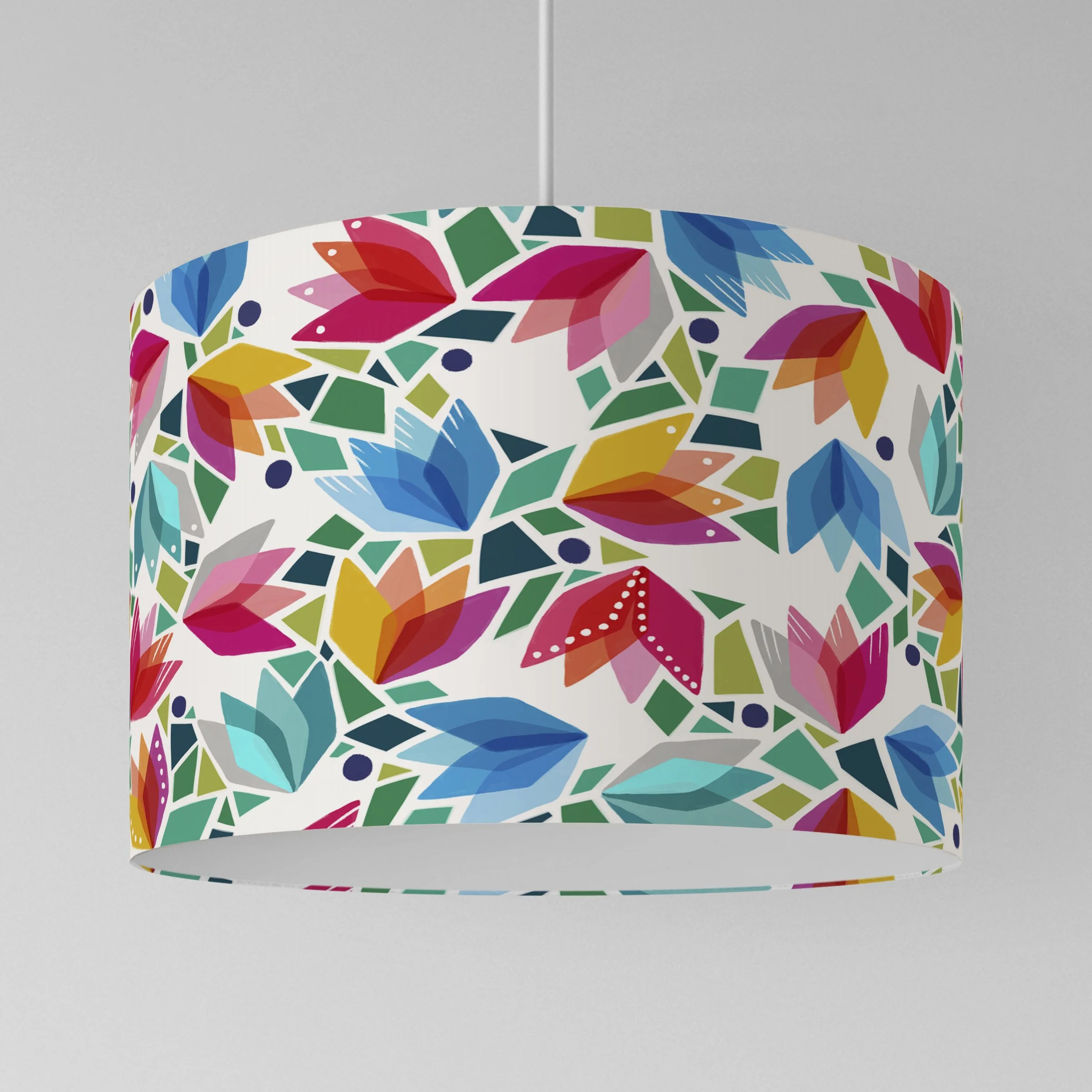 Tulips Lampshade as ceiling pendant by Rachel Parker