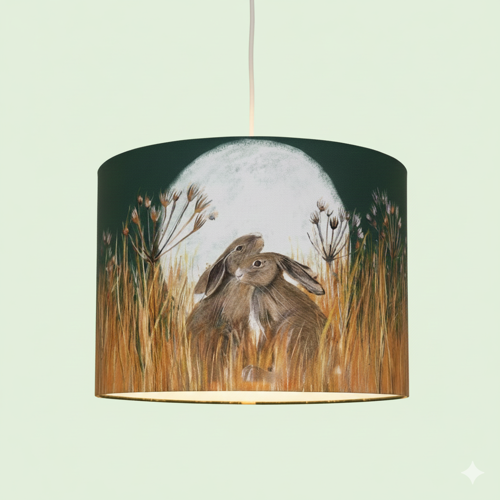 In Golden Fields Hare Lampshade with Ceiling Pendant fitting by The Hedgerow Artist