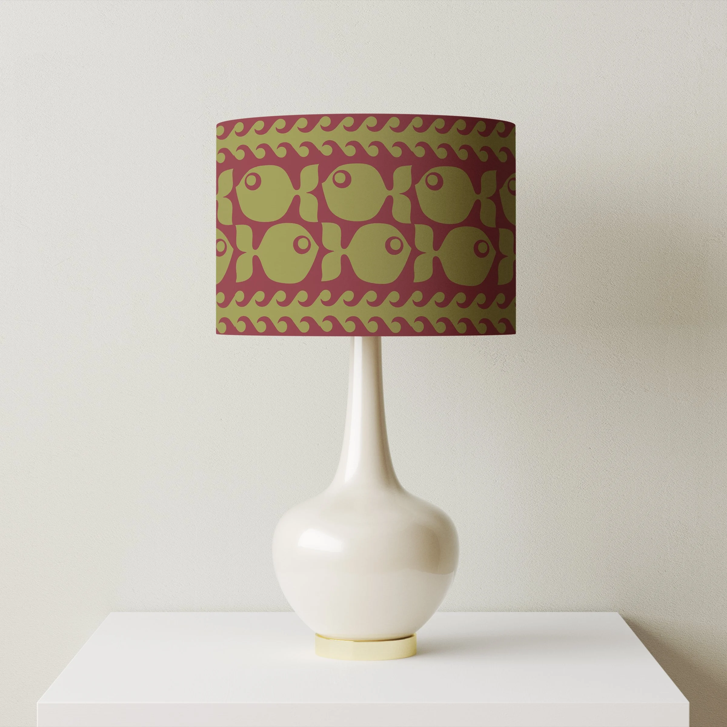 Hornsea Fish Lampshade in Lime/Red with lamp base fitting