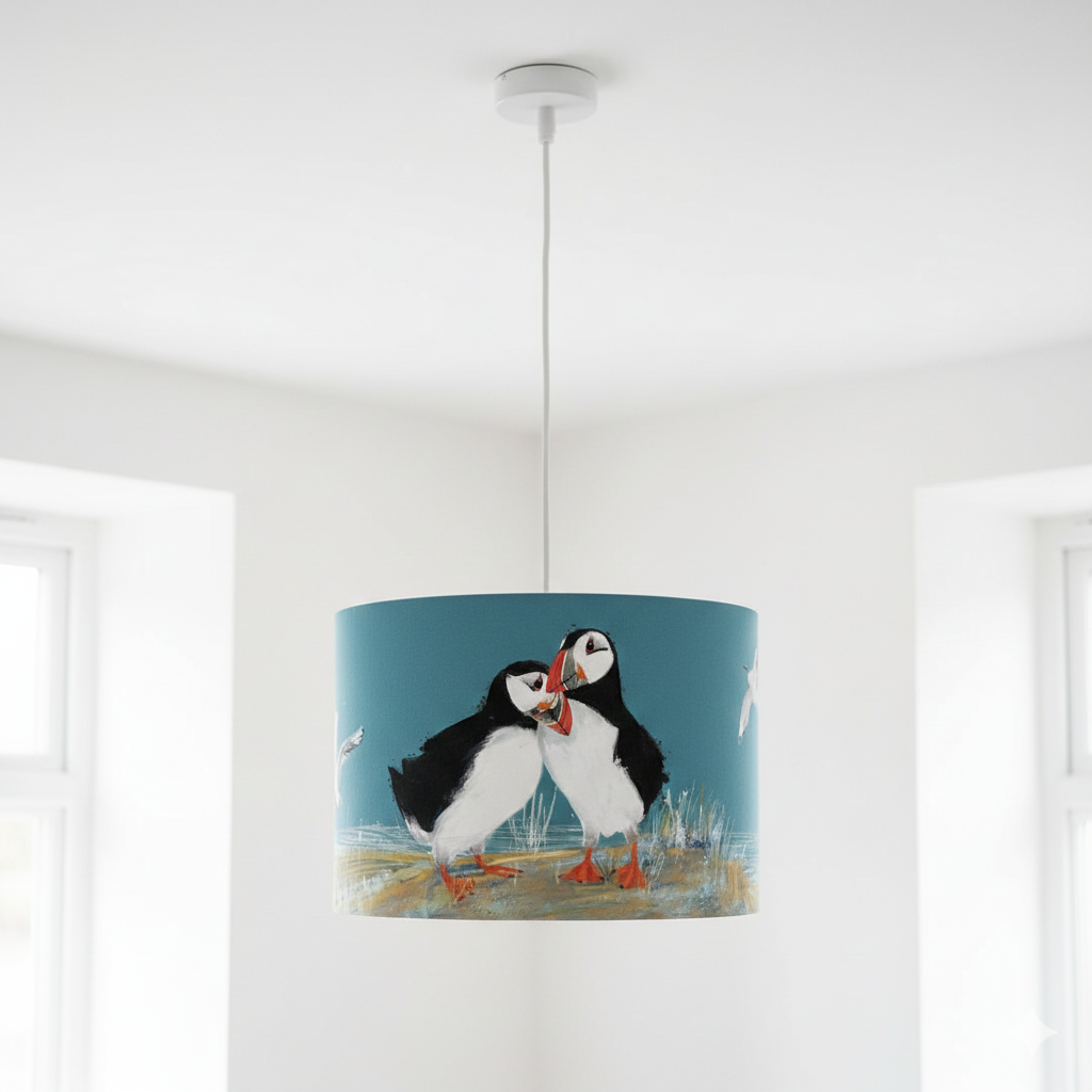 Puffin Love Lampshade with Ceiling Pendant Fitting
