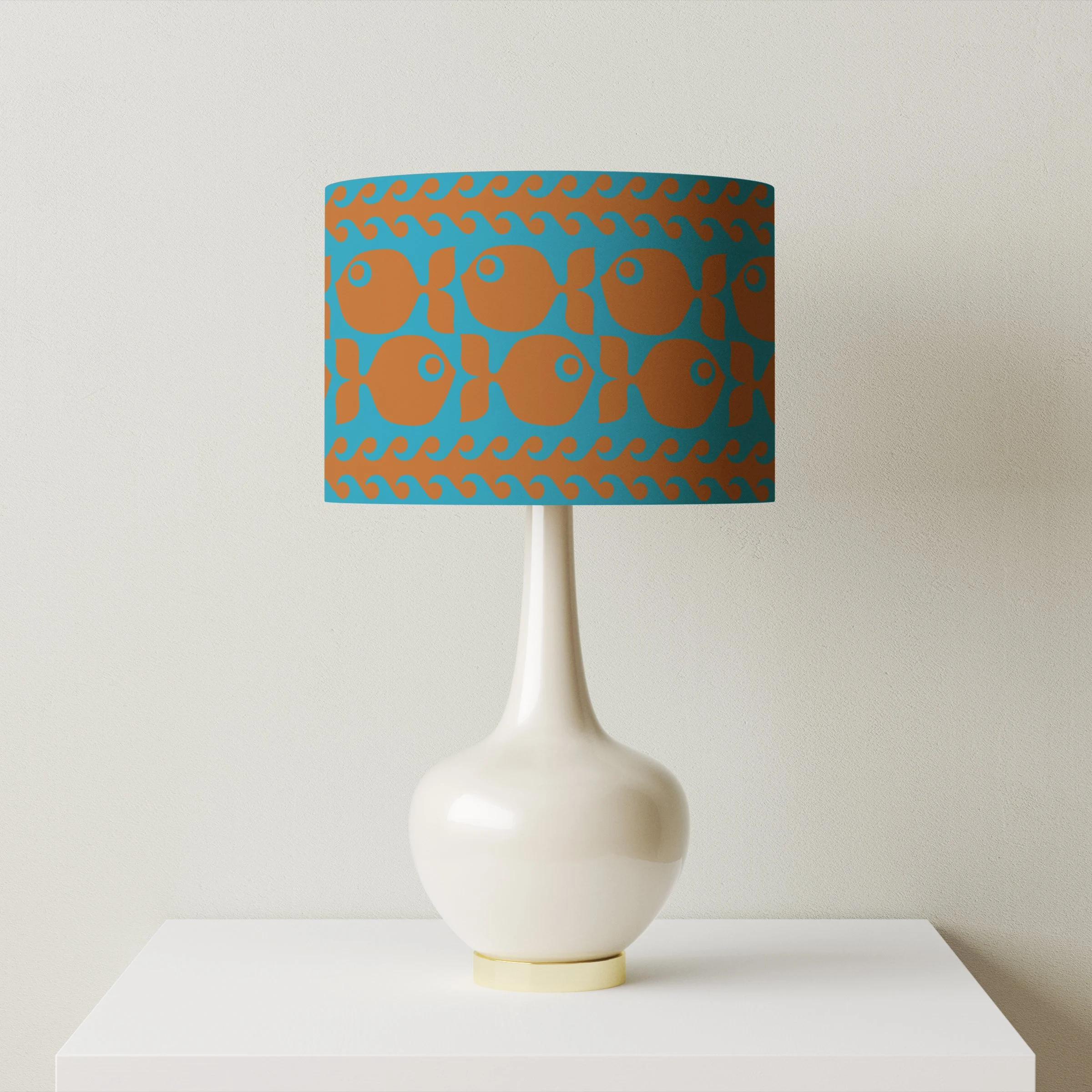 Hornsea Fish Lampshade in Orange/Blue with lamp base fitting