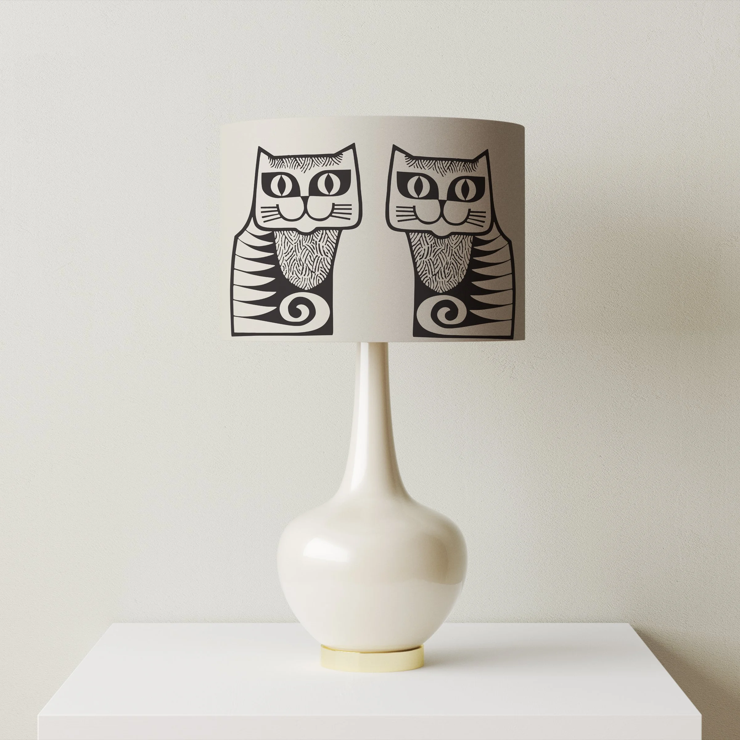 Hornsea Cat Lampshade in Slip with lamp base fitting