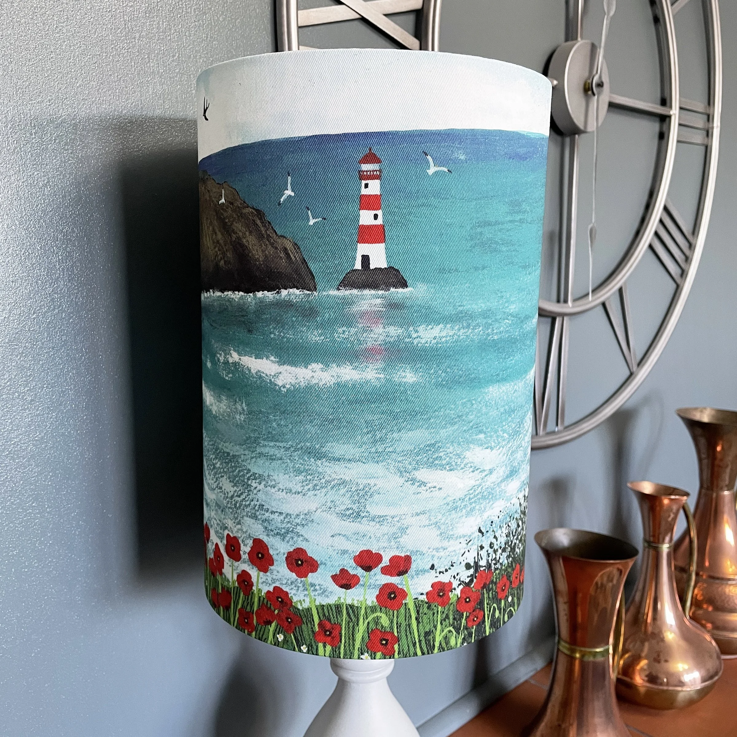Lighthouse Poppy Bay Lampshade by Jo Grundy
