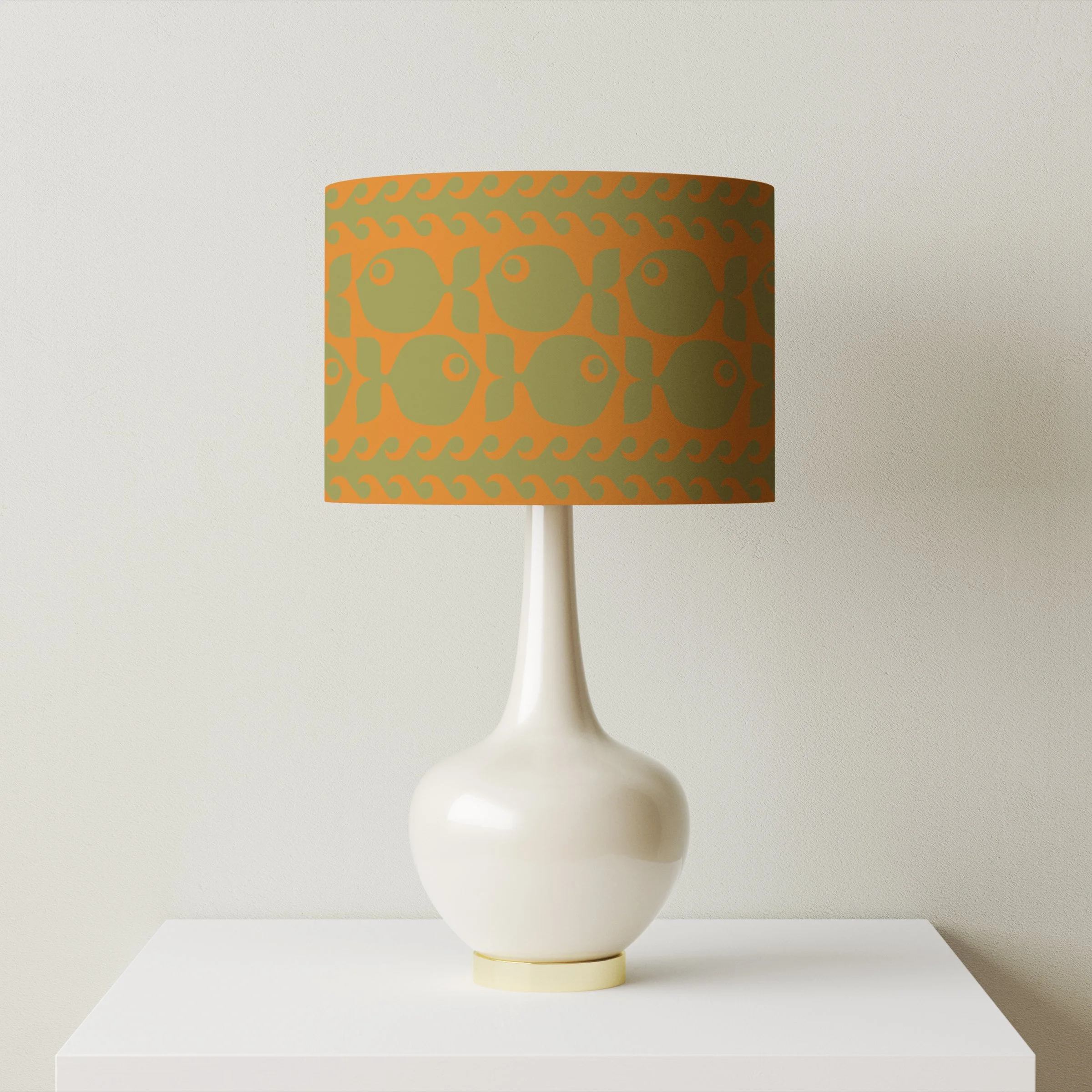 Hornsea Fish Lampshade in Lime/Orange with lamp base fitting