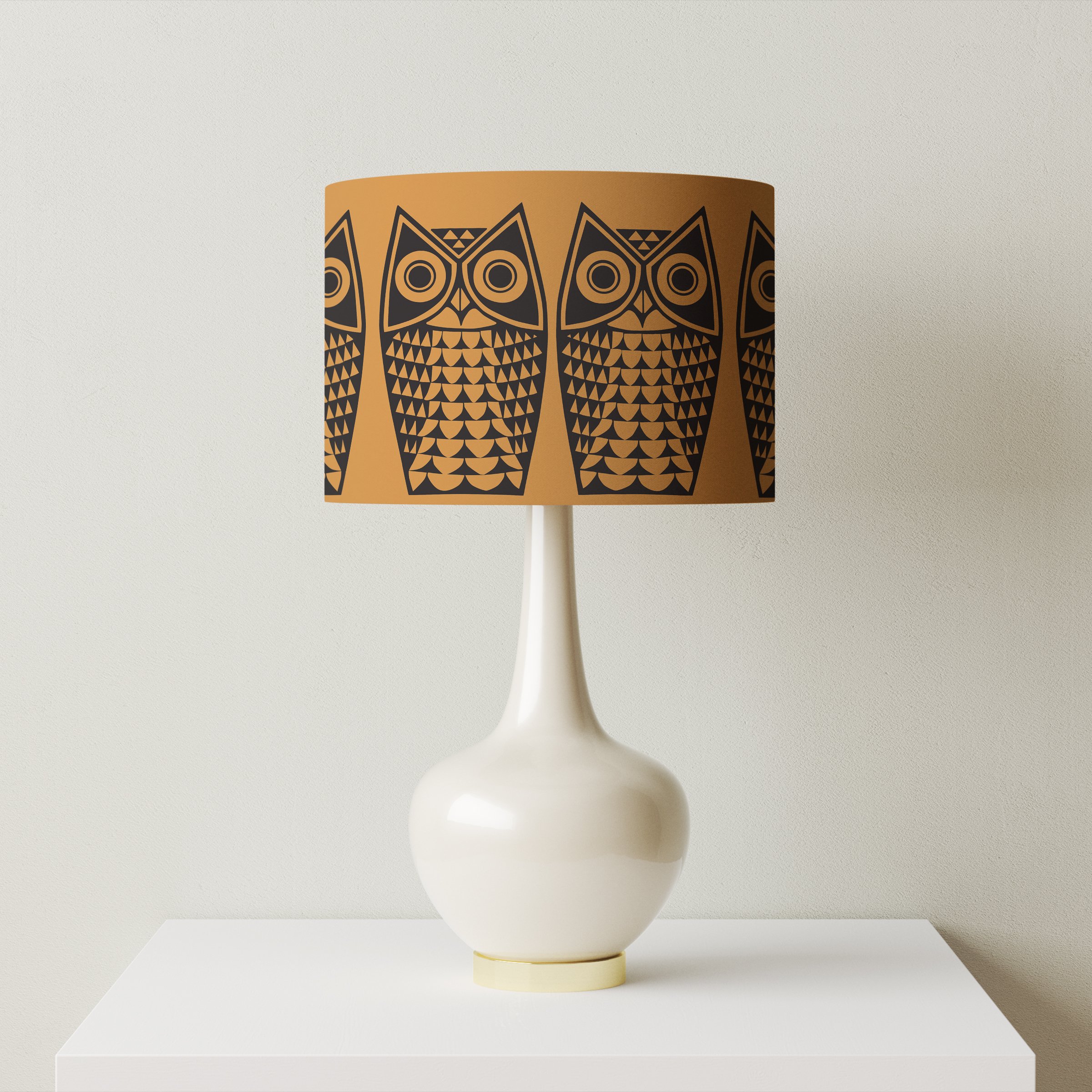 Hornsea Owl Lampshade in Orange with lamp base fitting