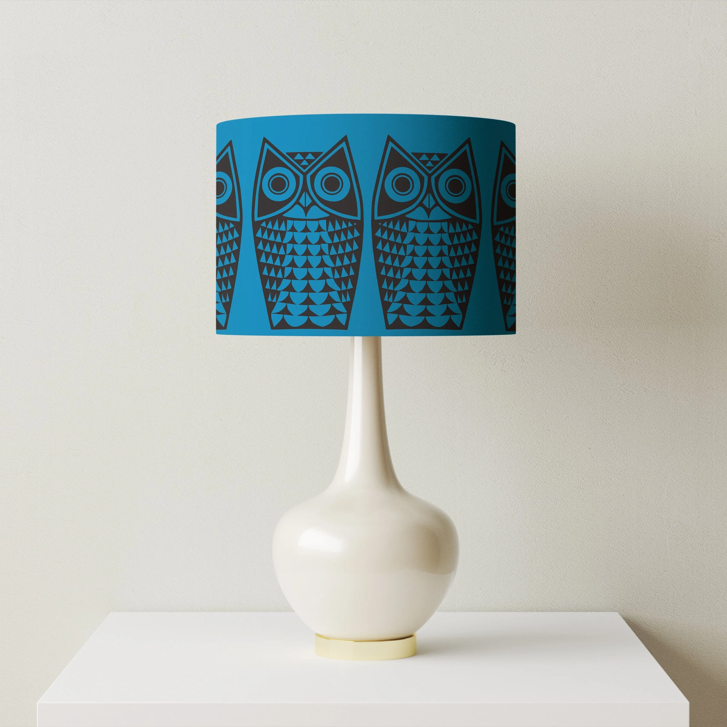 Hornsea Owl Lampshade in Blue with lamp base fitting