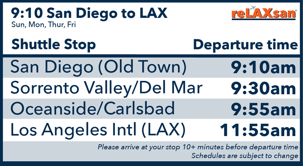 Schedule release San Diego to LAX shuttle launch — reLAXsan®