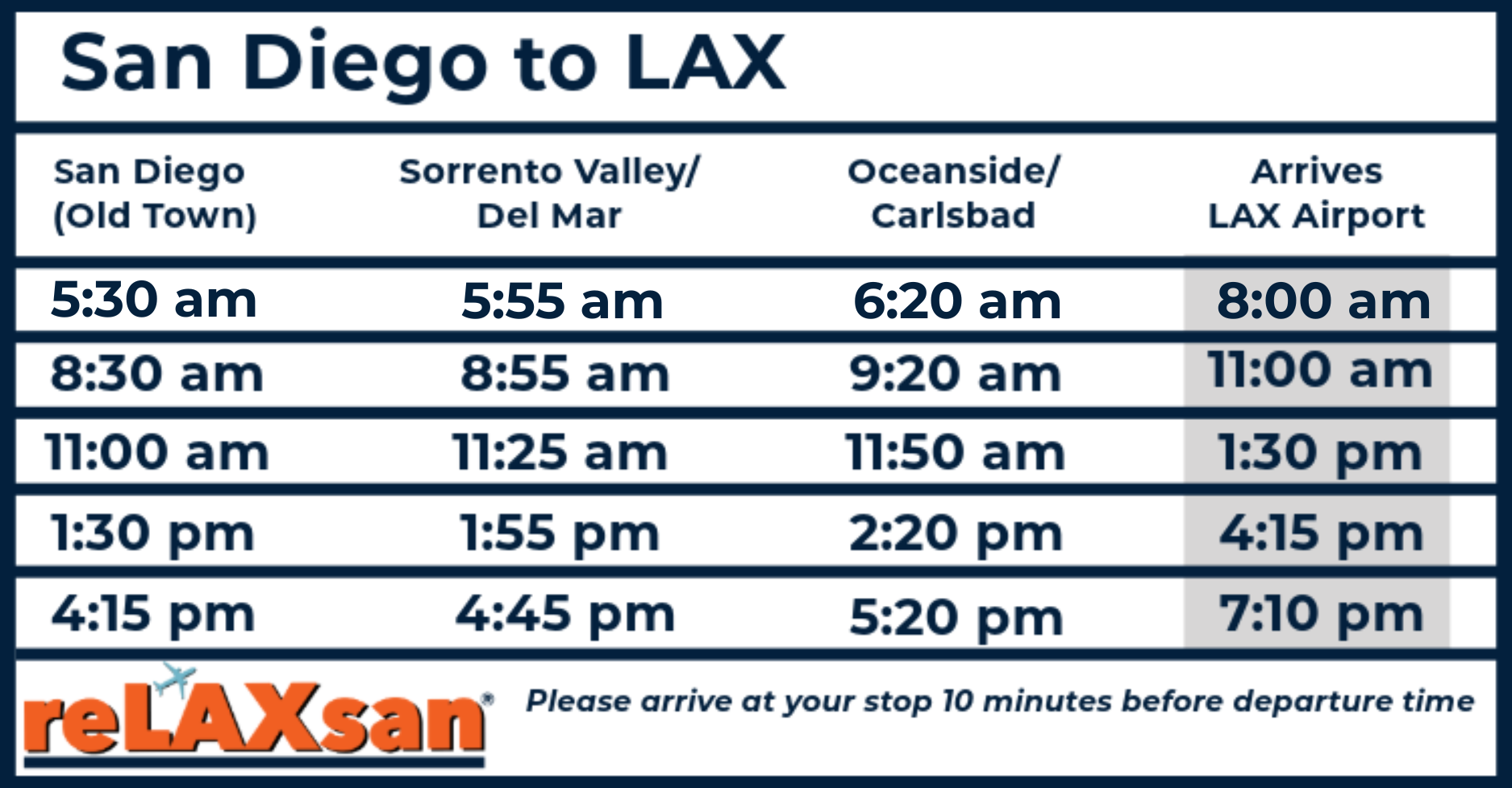 San Diego to LAX Schedule