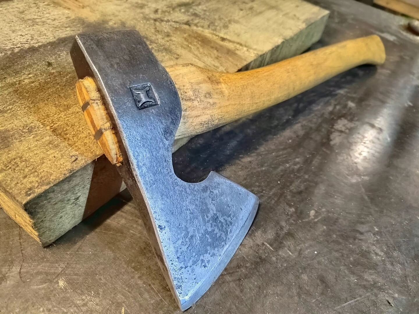 Here we have the test run pattern for our light forest axe.
Hand forged from En9 medium carbon steel, fitted with an 18 inch handle but would sit well on a 24 inch handle aswell.
This axe is designed to be  small and light enough to throw in a backpa